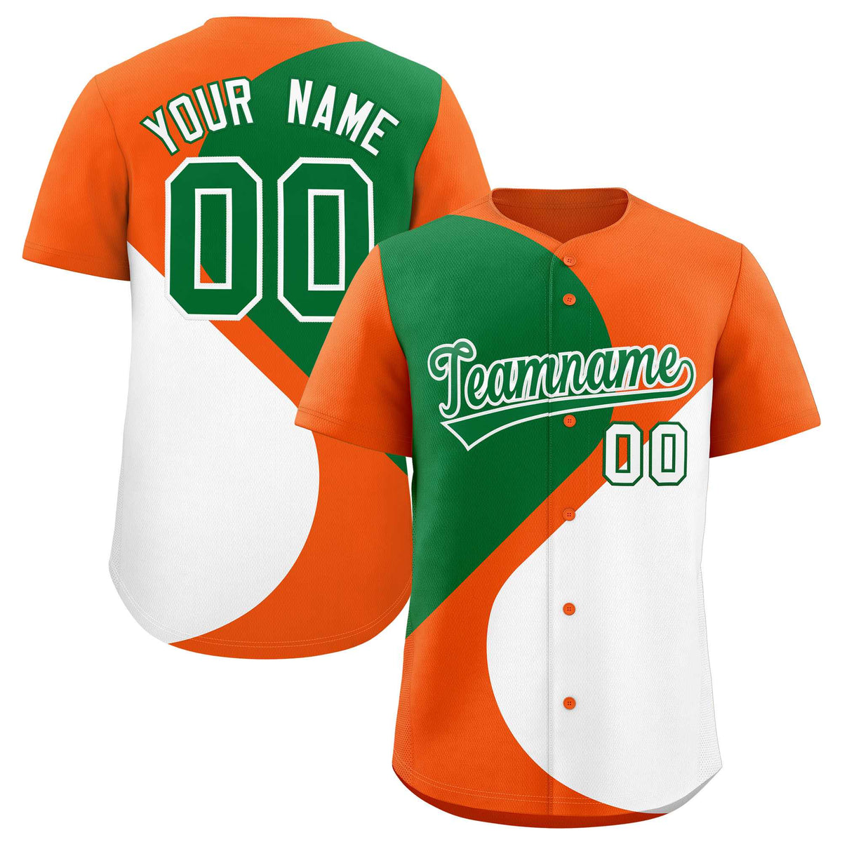 Custom Orange Kelly Green-White Color Block Personalized Half Heart Pattern Authentic Baseball Jersey