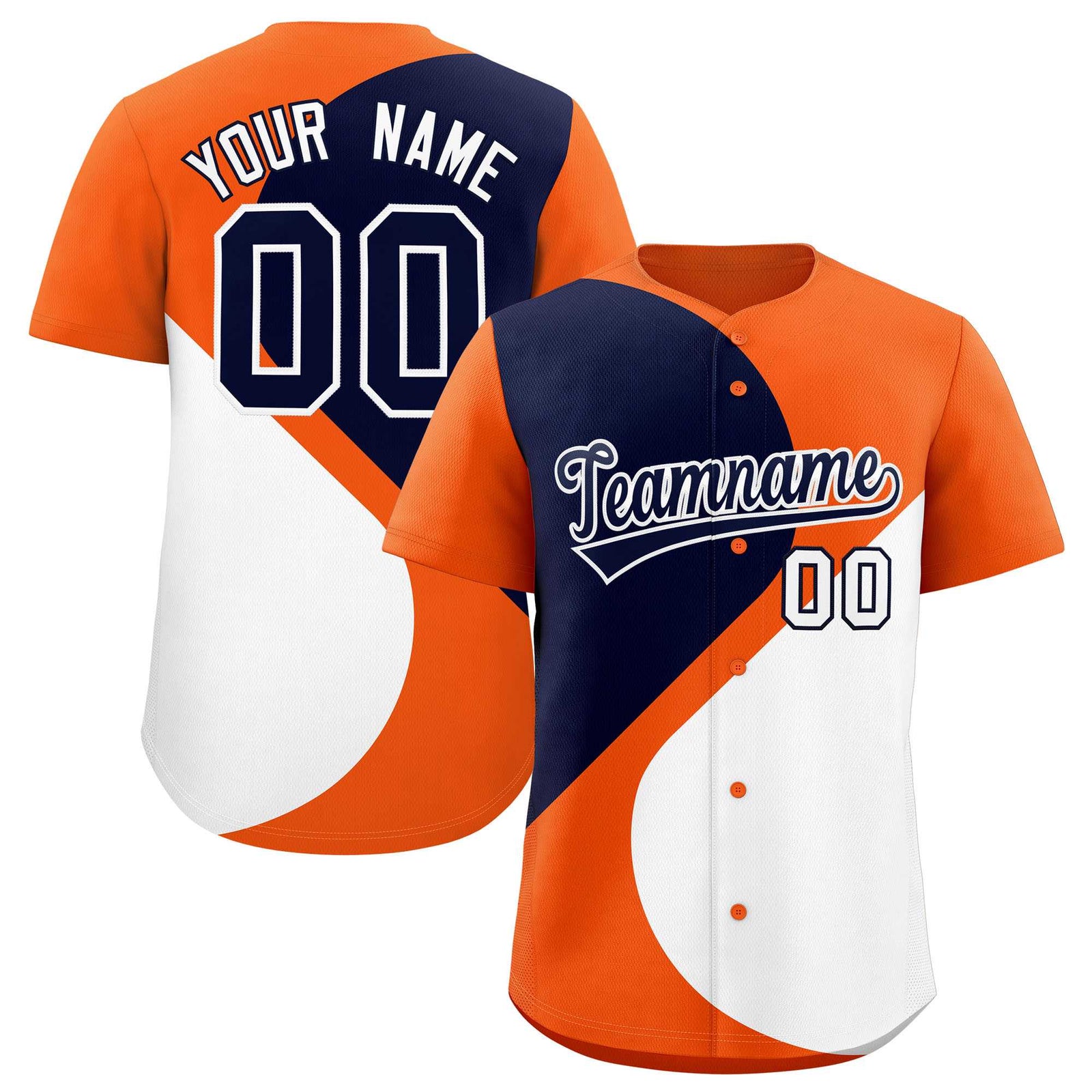 Custom Orange Navy-White Color Block Personalized Half Heart Pattern Authentic Baseball Jersey