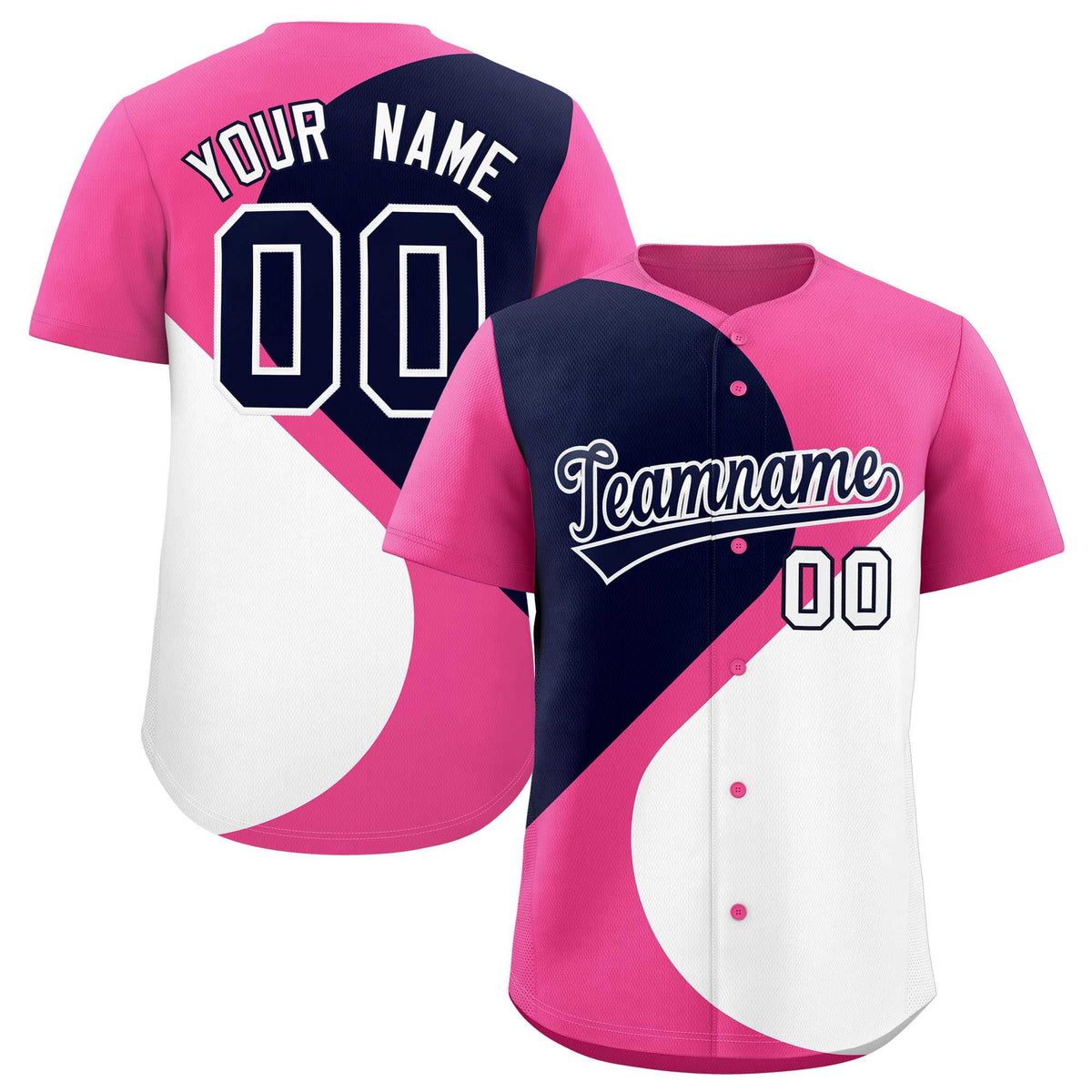 Custom Pink Navy-White Color Block Personalized Half Heart Pattern Authentic Baseball Jersey