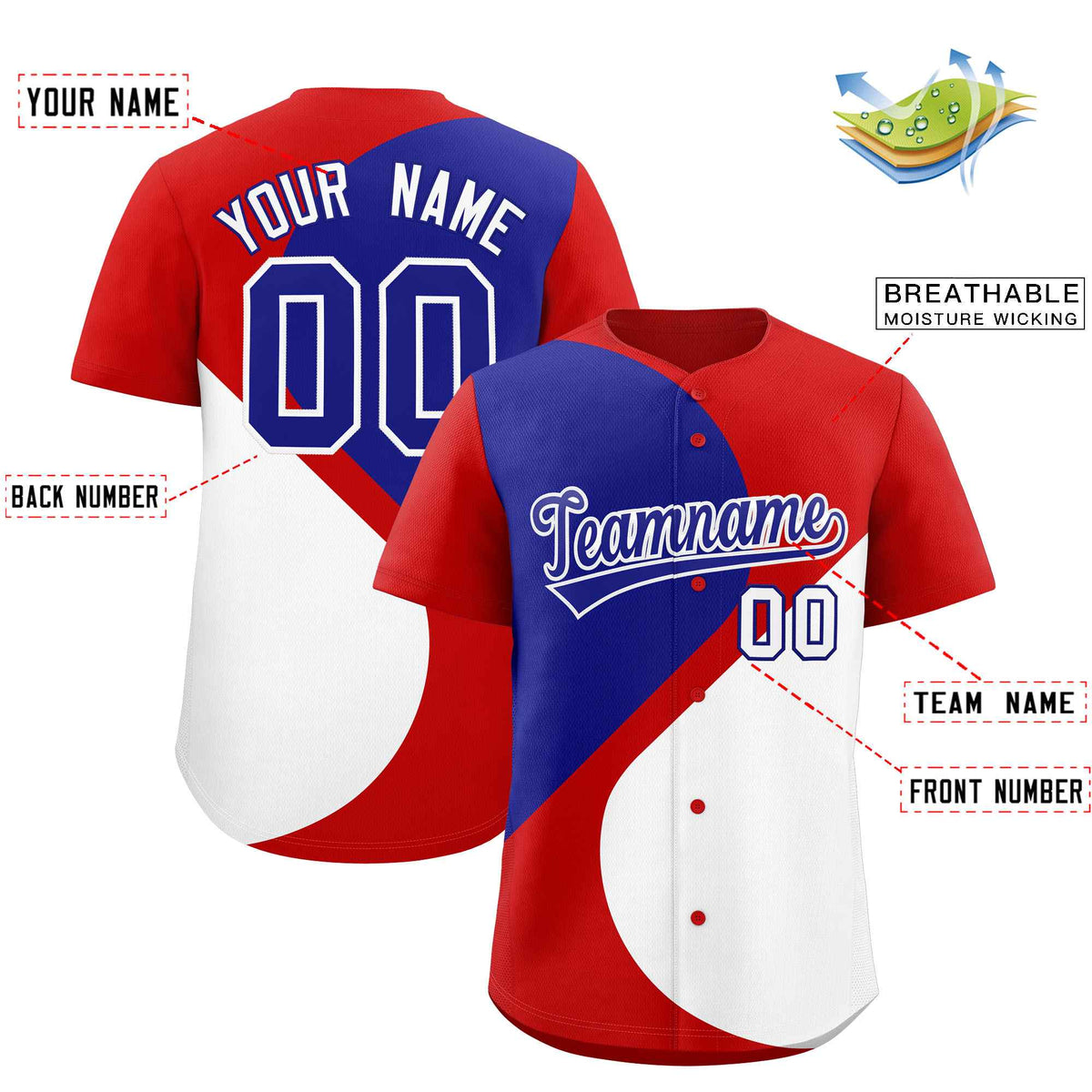 Custom Red Royal-White Color Block Personalized Half Heart Pattern Authentic Baseball Jersey