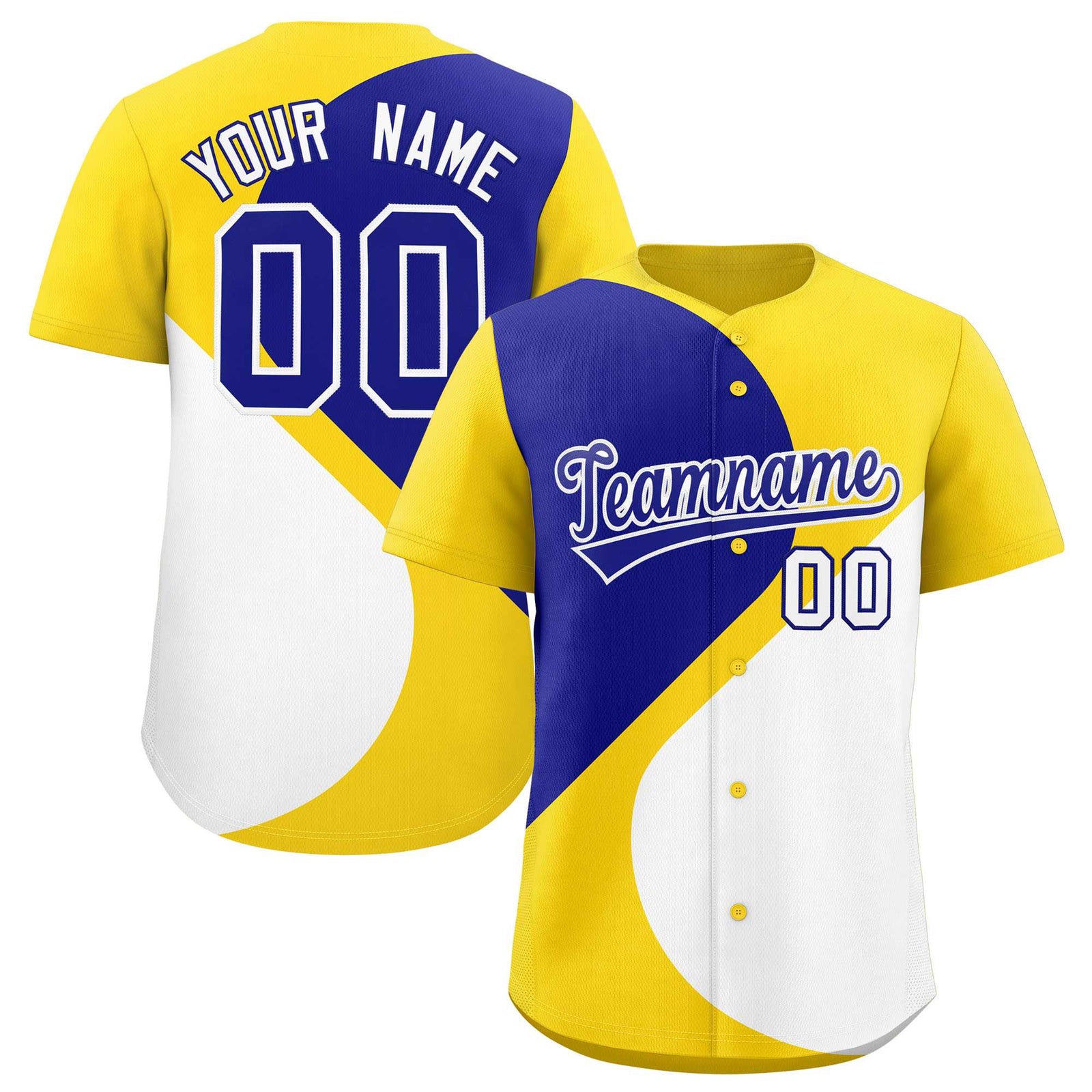 Custom Gold Royal-White Color Block Personalized Half Heart Pattern Authentic Baseball Jersey