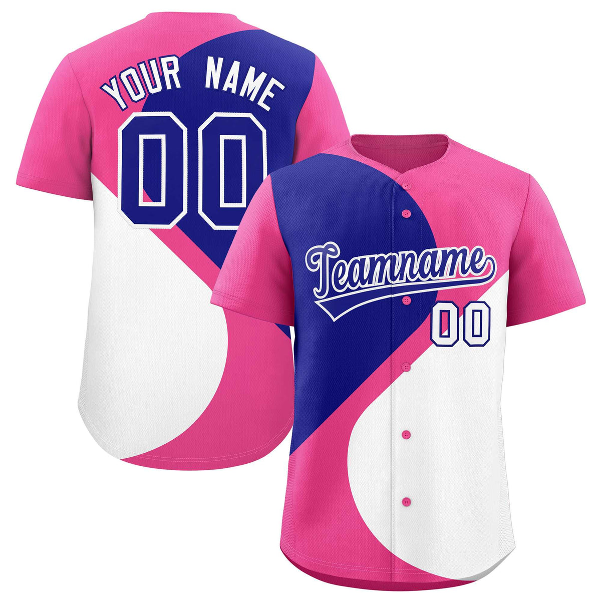 Custom Pink Royal-White Color Block Personalized Half Heart Pattern Authentic Baseball Jersey