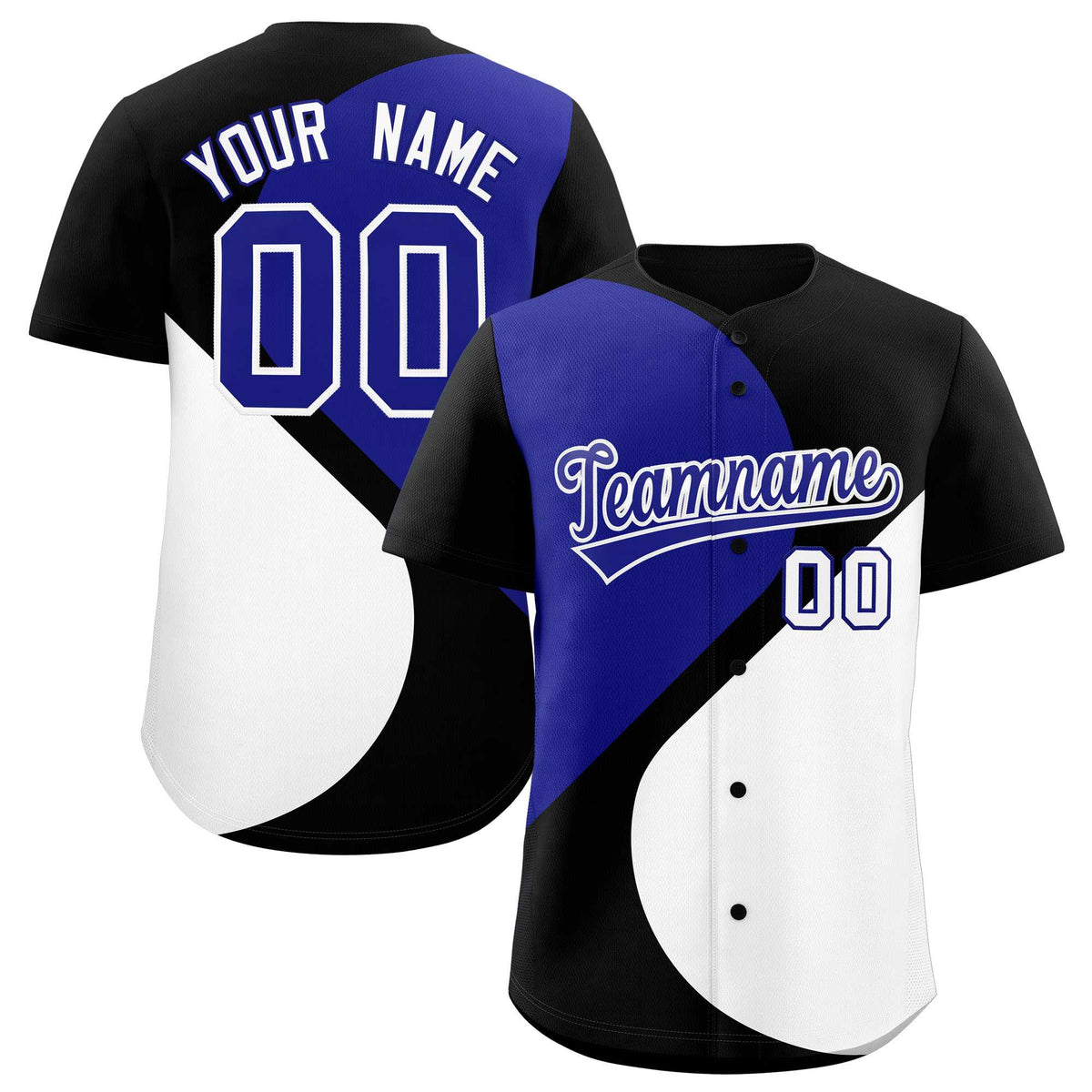 Custom Black Royal-White Color Block Personalized Half Heart Pattern Authentic Baseball Jersey