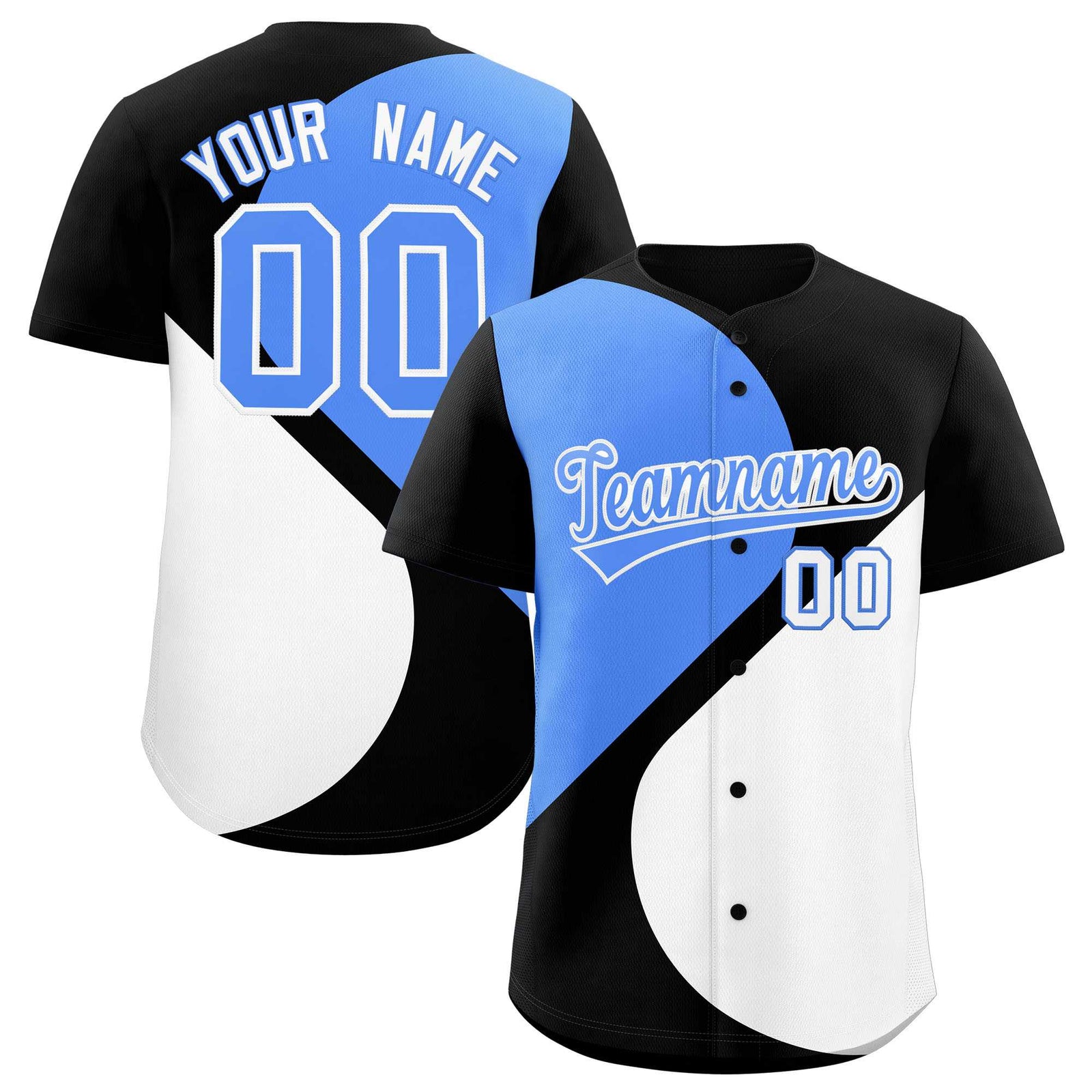 Custom Black Powder Blue-White Color Block Personalized Half Heart Pattern Authentic Baseball Jersey