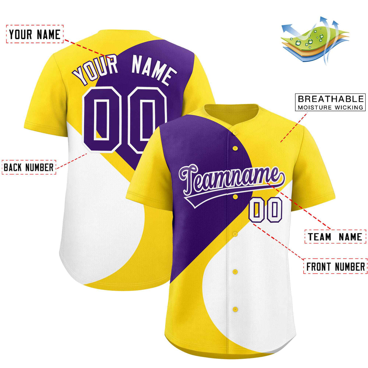 Custom Gold Purple-White Color Block Personalized Half Heart Pattern Authentic Baseball Jersey