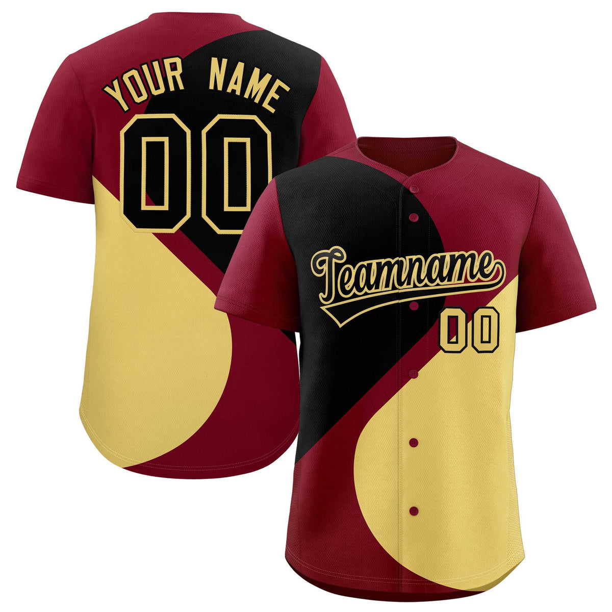 Custom Crimson Black-Khaki Color Block Personalized Half Heart Pattern Authentic Baseball Jersey