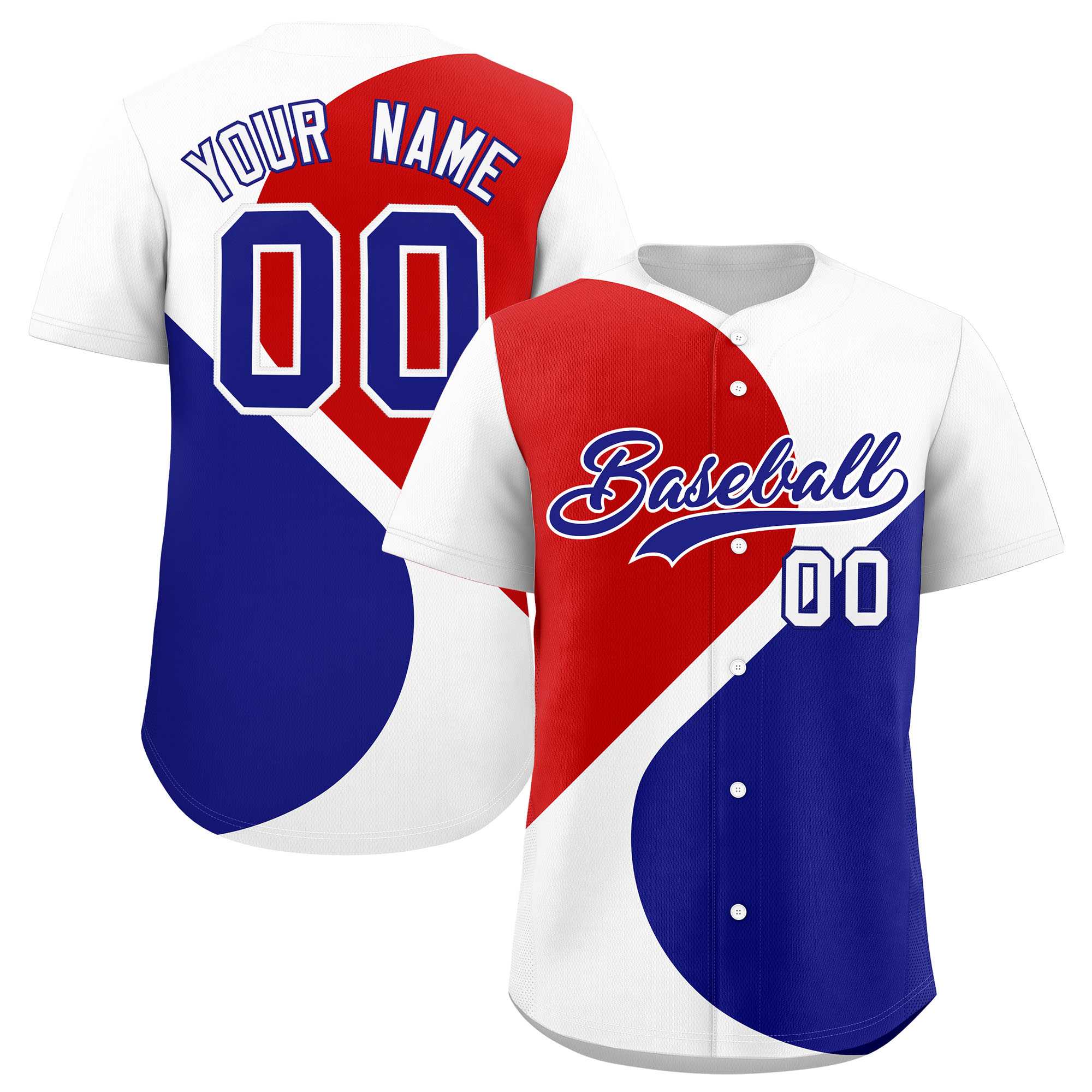 Custom White Red-Royal Color Block Personalized Half Heart Pattern Authentic Baseball Jersey