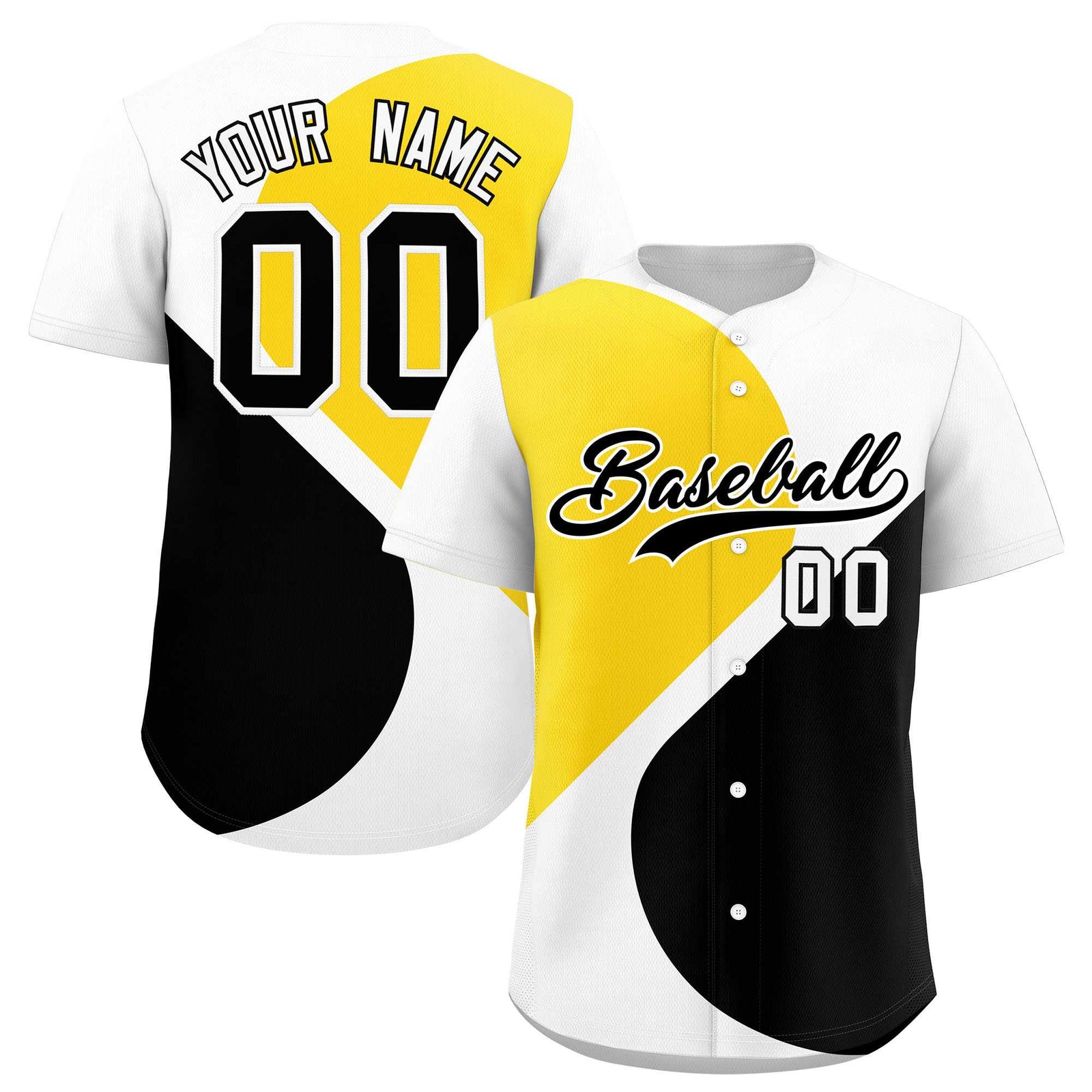 Custom White Gold-Black Color Block Personalized Half Heart Pattern Authentic Baseball Jersey