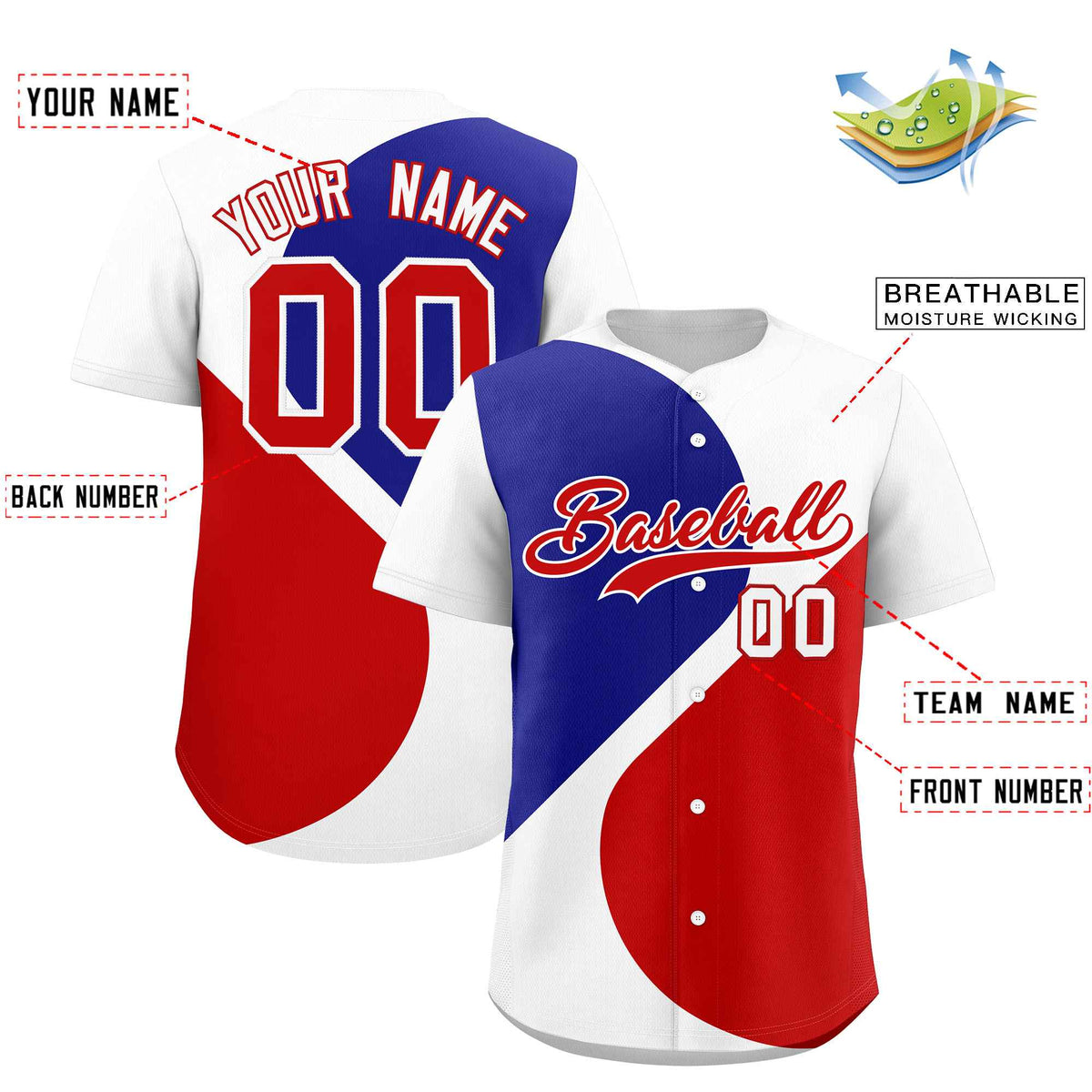 Custom White Royal-Red Color Block Personalized Half Heart Pattern Authentic Baseball Jersey