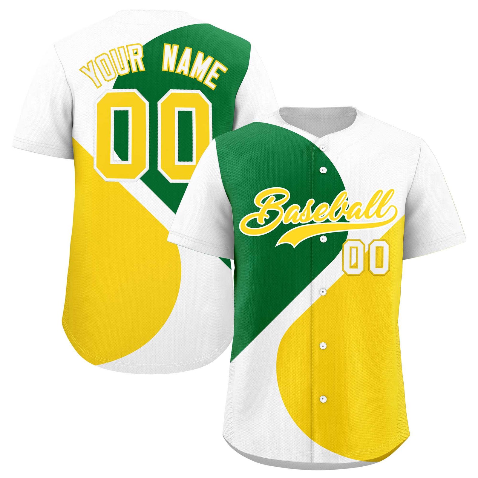 Custom White Kelly Green-Gold Color Block Personalized Half Heart Pattern Authentic Baseball Jersey