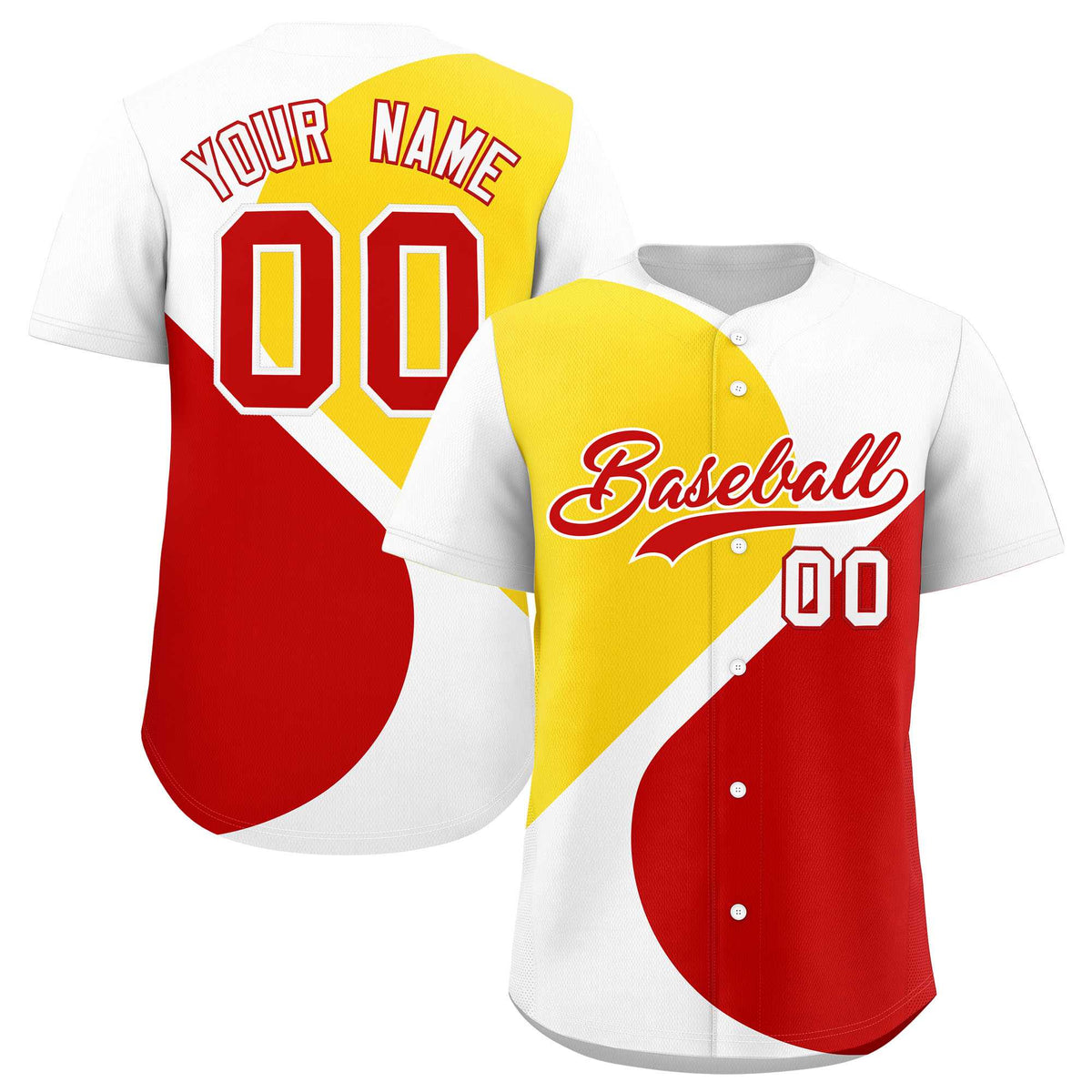 Custom White Gold-Red Color Block Personalized Half Heart Pattern Authentic Baseball Jersey