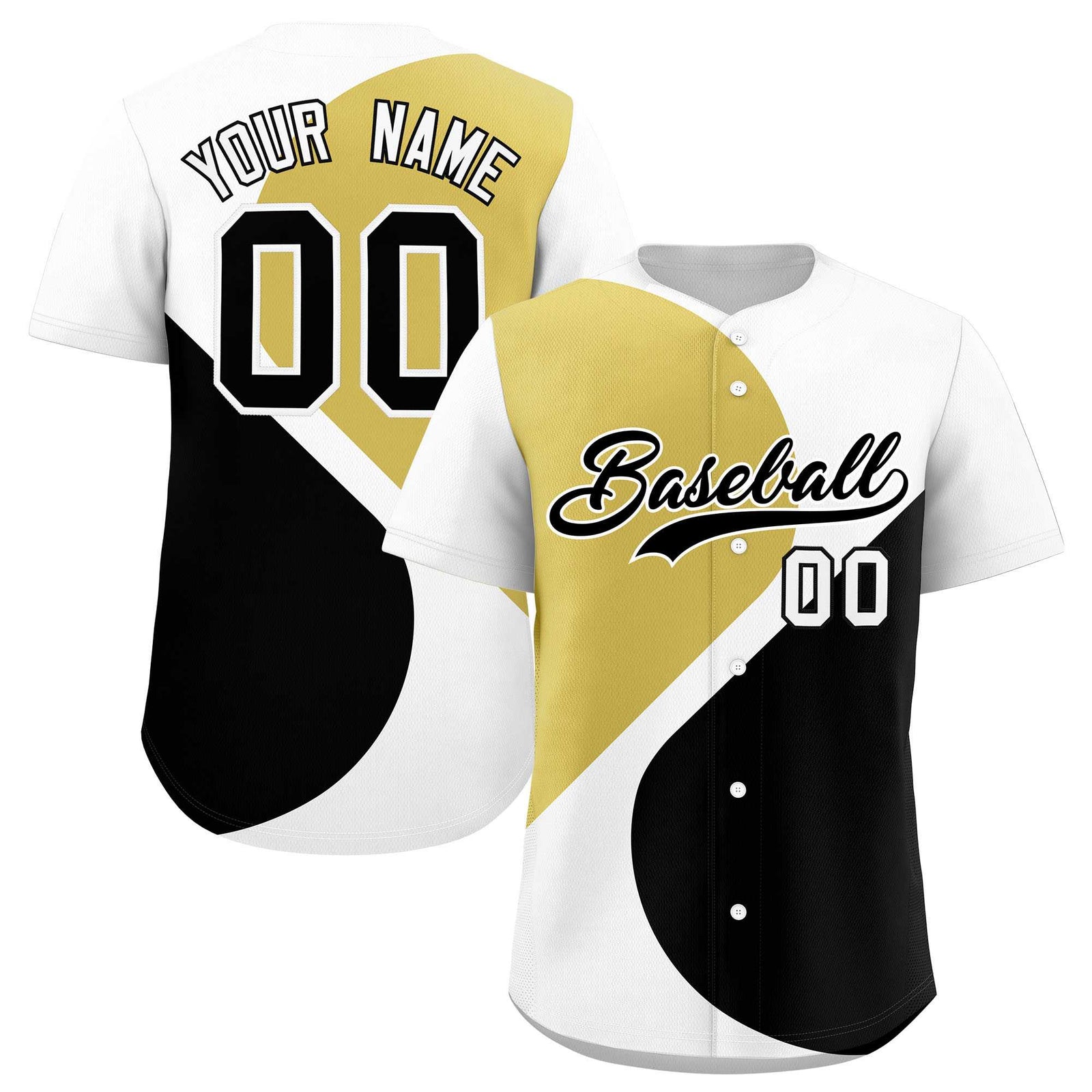 Custom White Old Gold-Black Color Block Personalized Half Heart Pattern Authentic Baseball Jersey