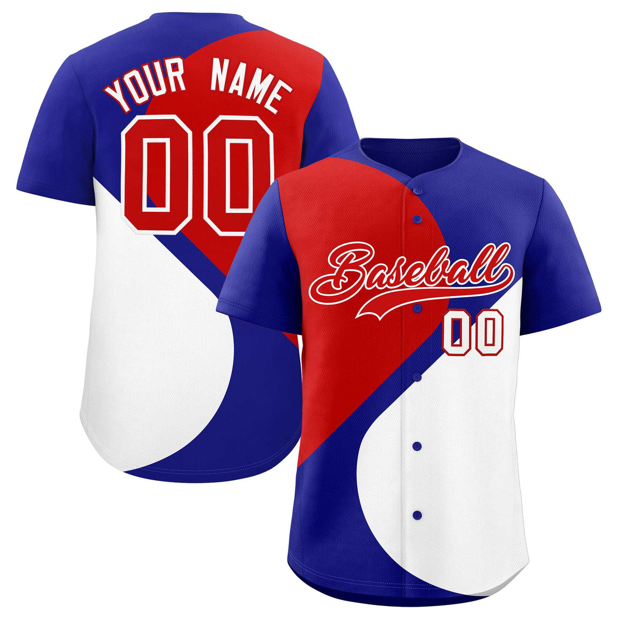 Custom Royal Red-White Color Block Personalized Half Heart Pattern Authentic Baseball Jersey