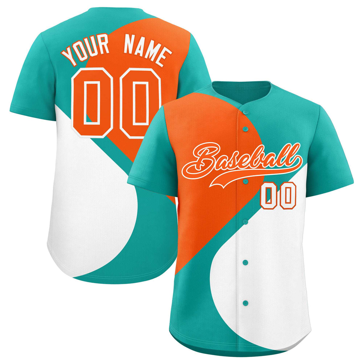 Custom Aqua Orange-White Color Block Personalized Half Heart Pattern Authentic Baseball Jersey