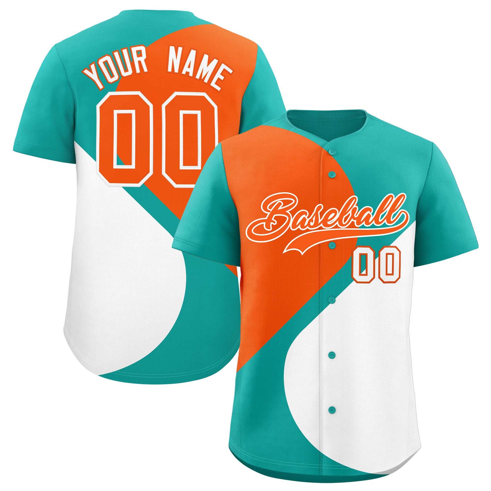 Custom Aqua Orange-White Color Block Personalized Half Heart Pattern Authentic Baseball Jersey