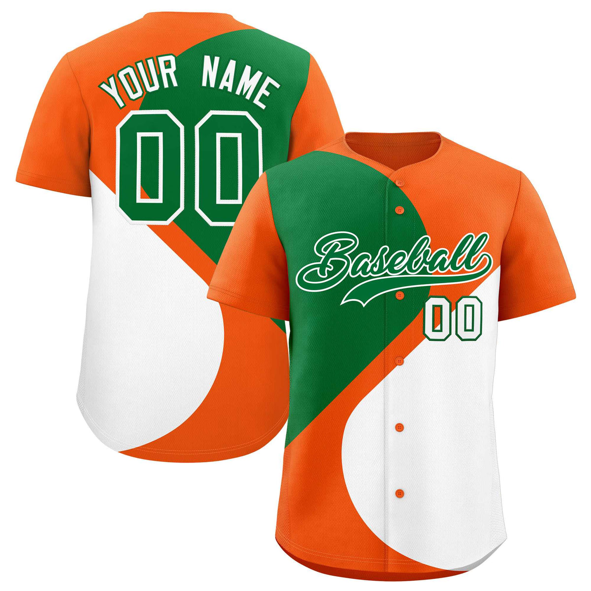 Custom Orange Kelly Green-White Color Block Personalized Half Heart Pattern Authentic Baseball Jersey