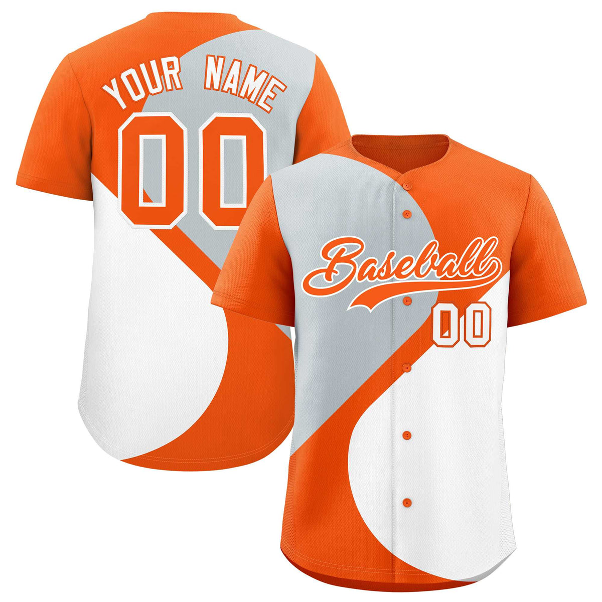 Custom Orange Silver-White Color Block Personalized Half Heart Pattern Authentic Baseball Jersey
