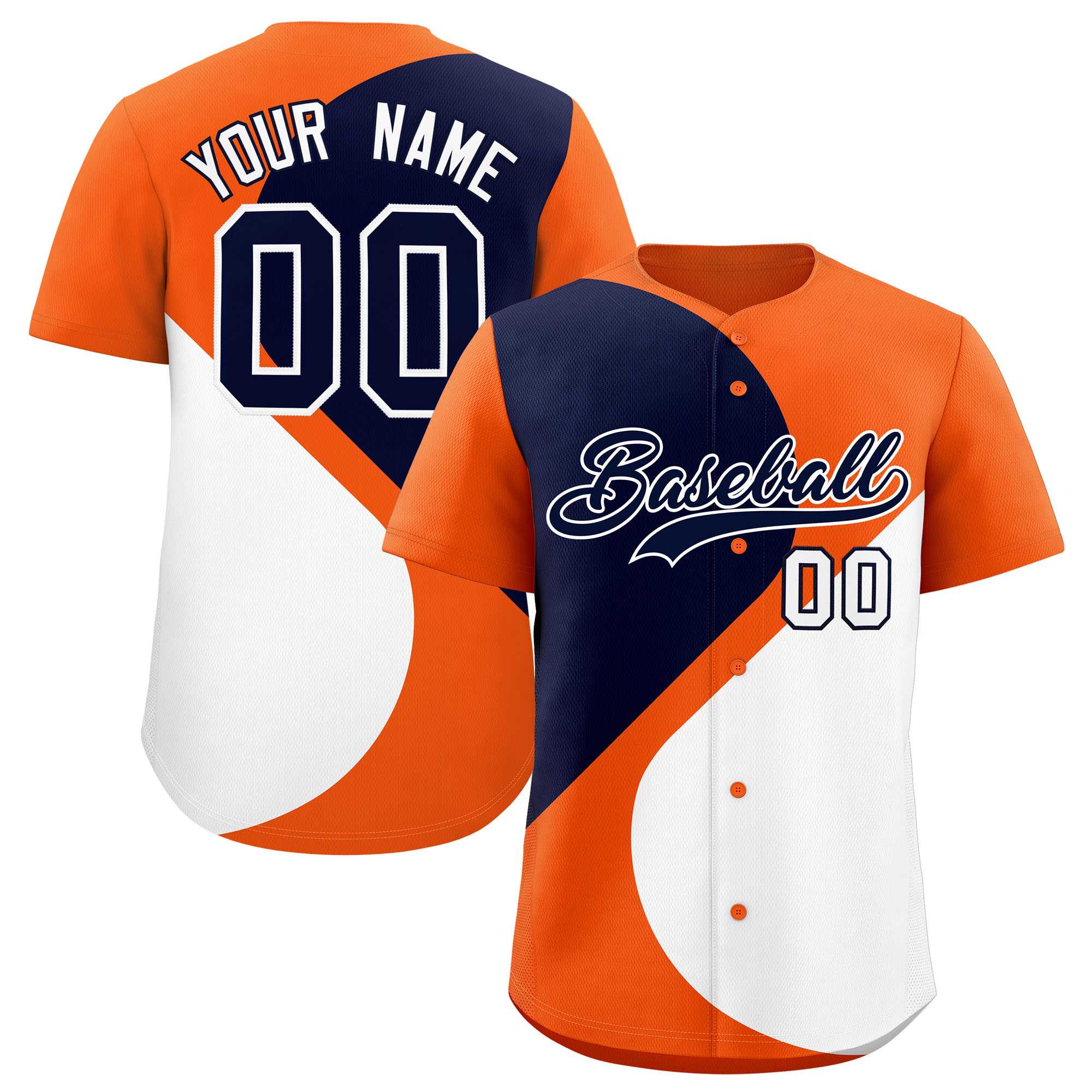 Custom Orange Navy-White Color Block Personalized Half Heart Pattern Authentic Baseball Jersey