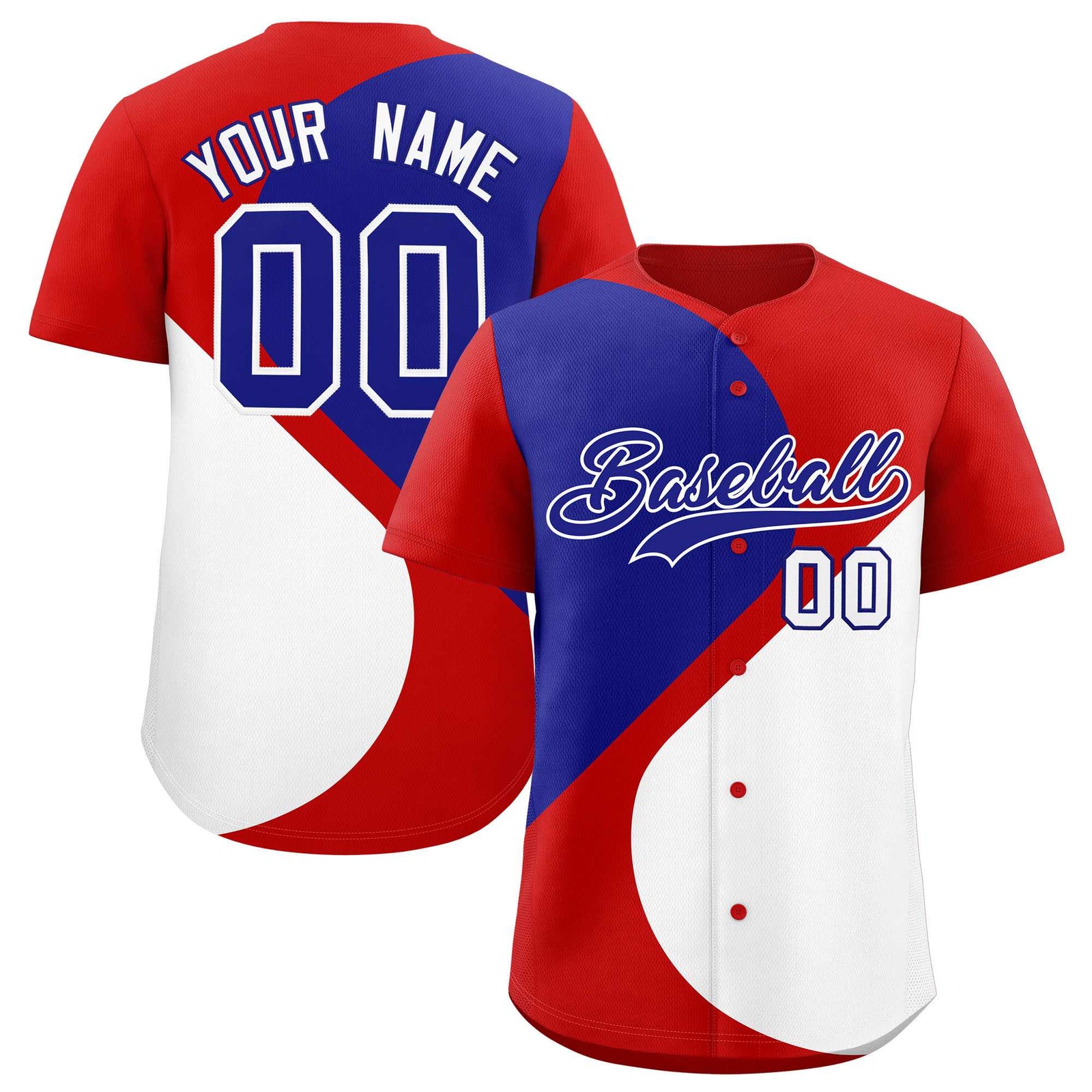 Custom Red Royal-White Color Block Personalized Half Heart Pattern Authentic Baseball Jersey