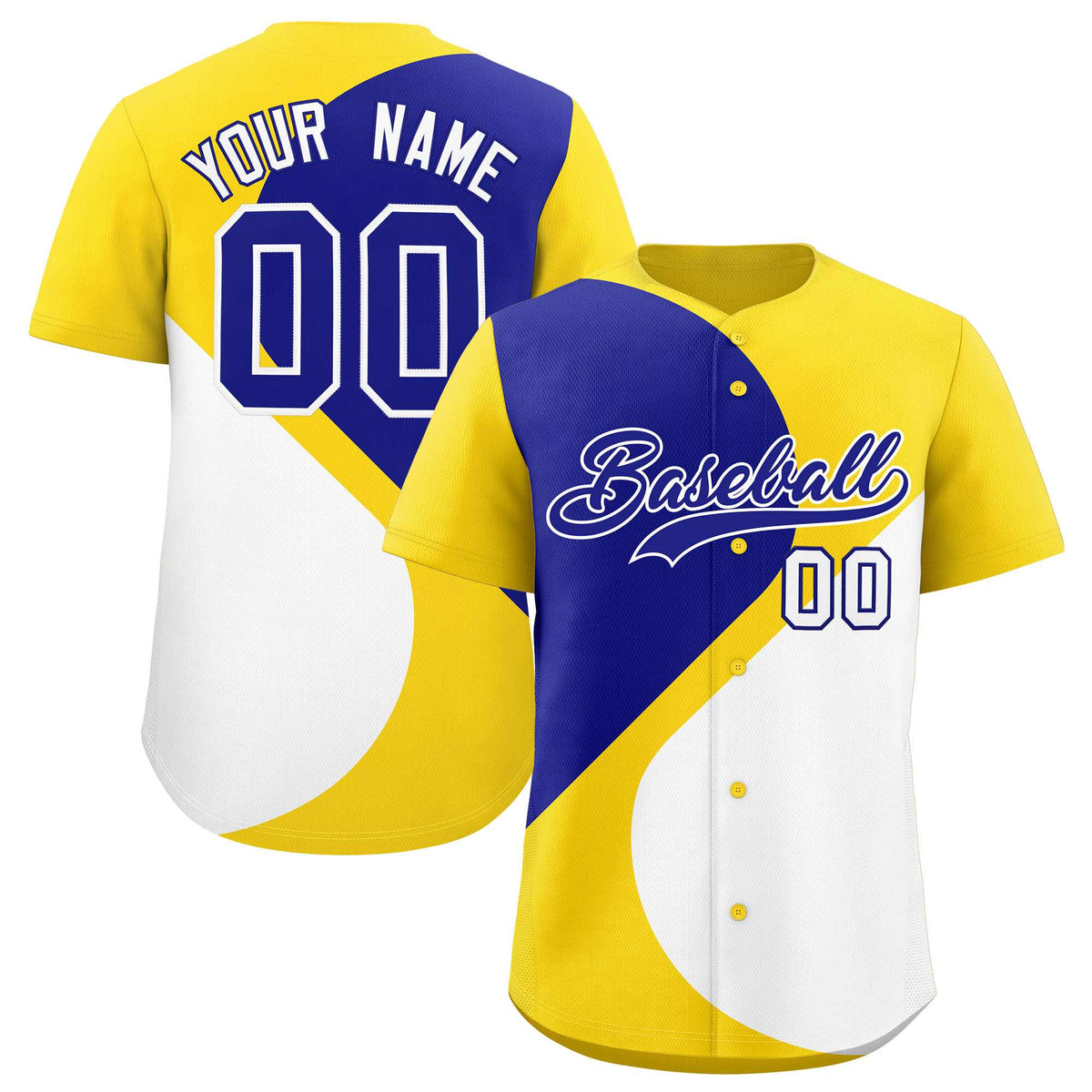 Custom Gold Royal-White Color Block Personalized Half Heart Pattern Authentic Baseball Jersey