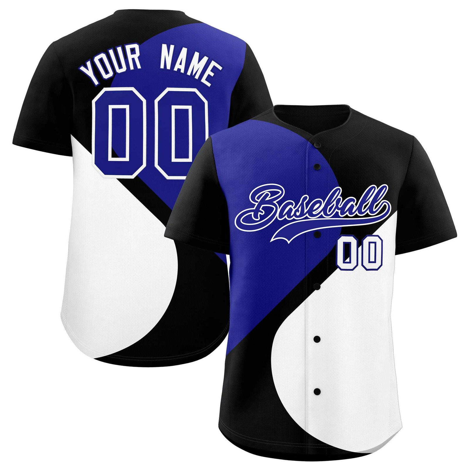 Custom Black Royal-White Color Block Personalized Half Heart Pattern Authentic Baseball Jersey