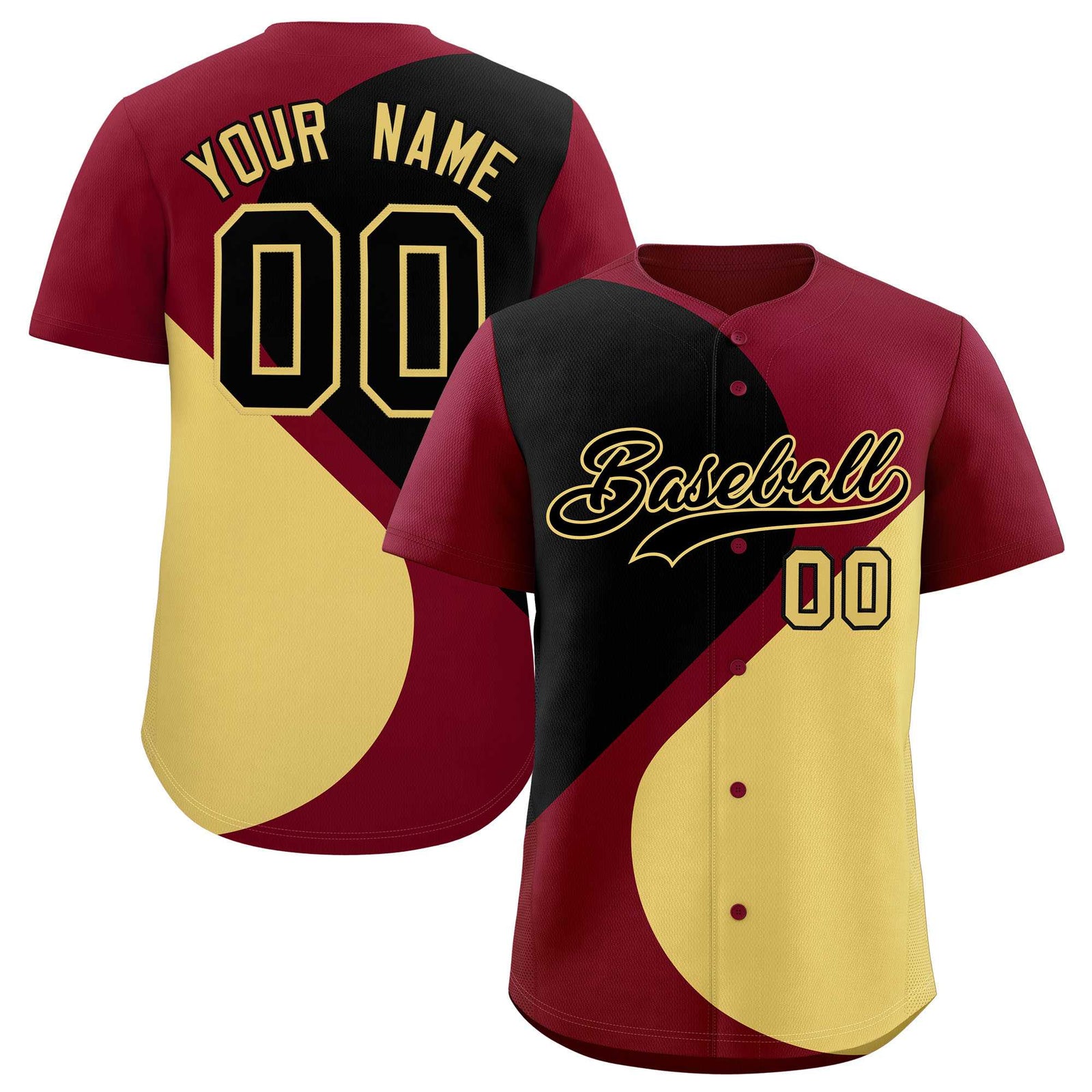 Custom Crimson Black-Khaki Color Block Personalized Half Heart Pattern Authentic Baseball Jersey