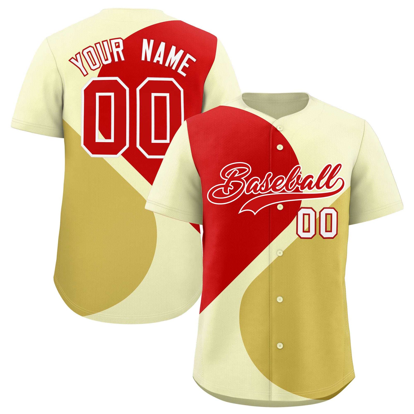 Custom Cream Red-Old Gold Color Block Personalized Half Heart Pattern Authentic Baseball Jersey