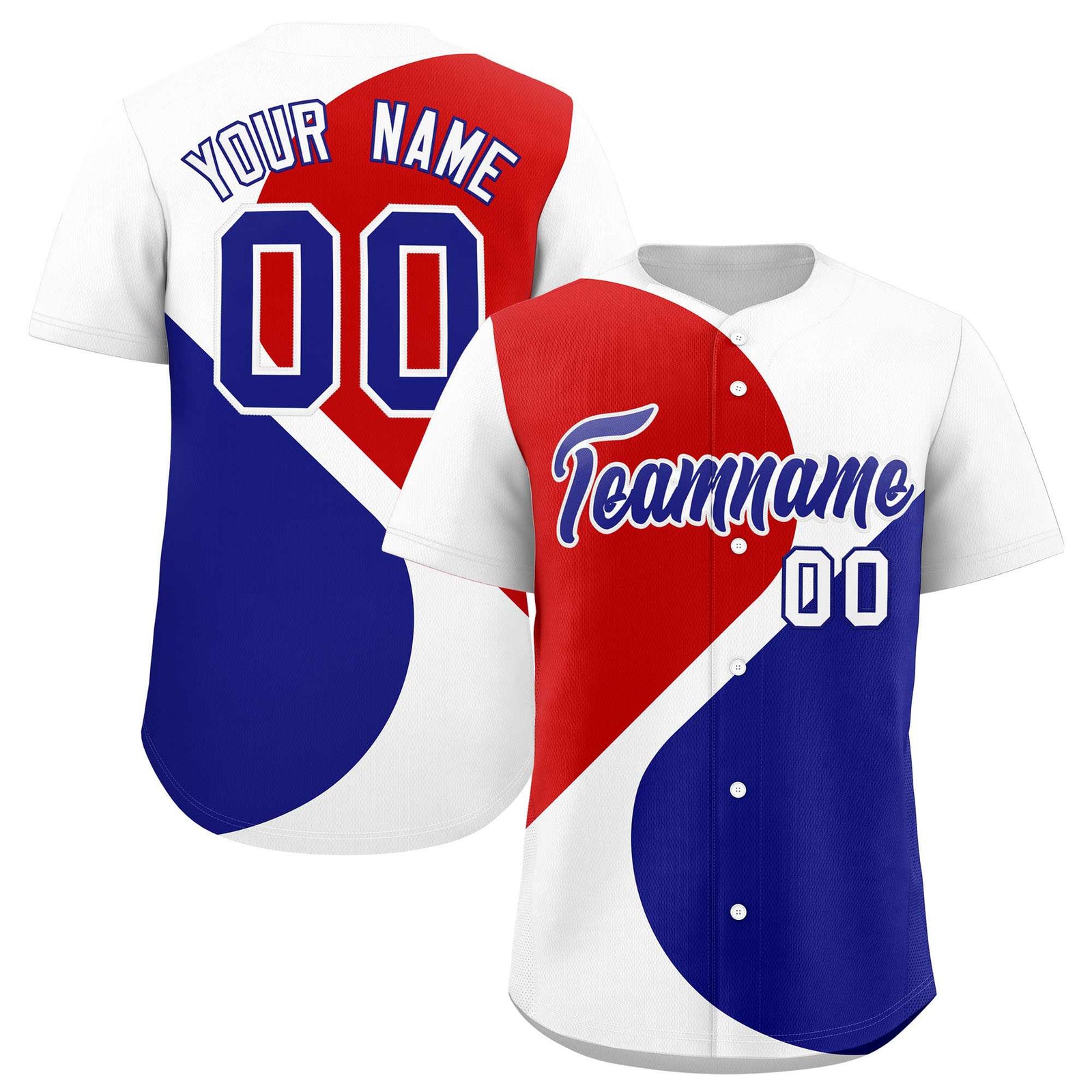 Custom White Red-Royal Color Block Personalized Half Heart Pattern Authentic Baseball Jersey