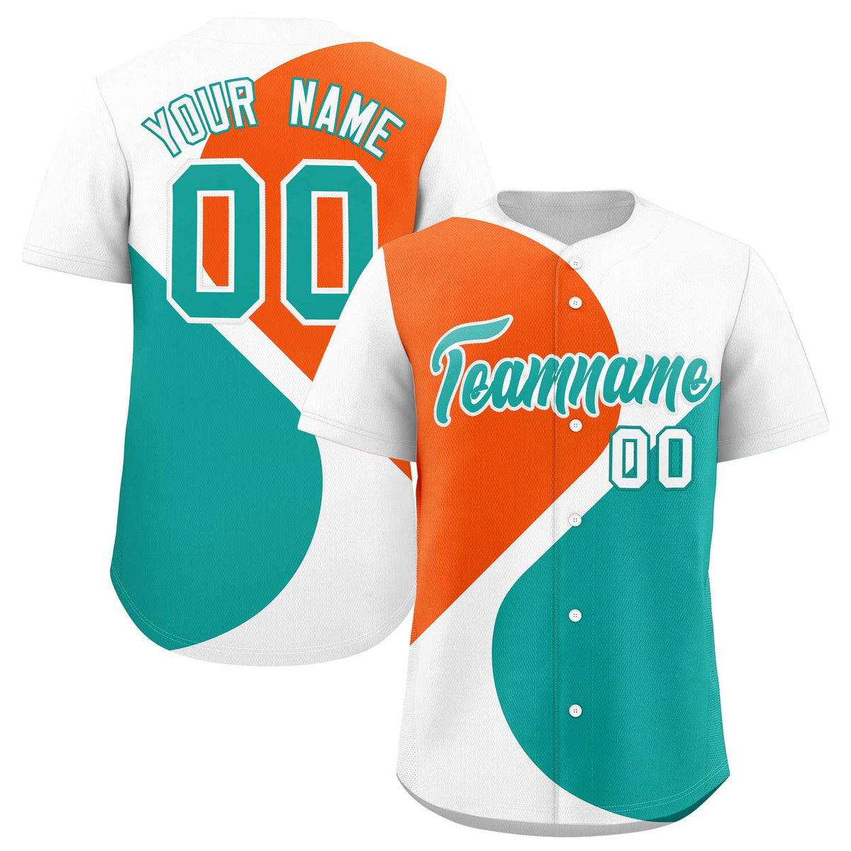 Custom White Orange-Aqua Color Block Personalized Half Heart Pattern Authentic Baseball Jersey