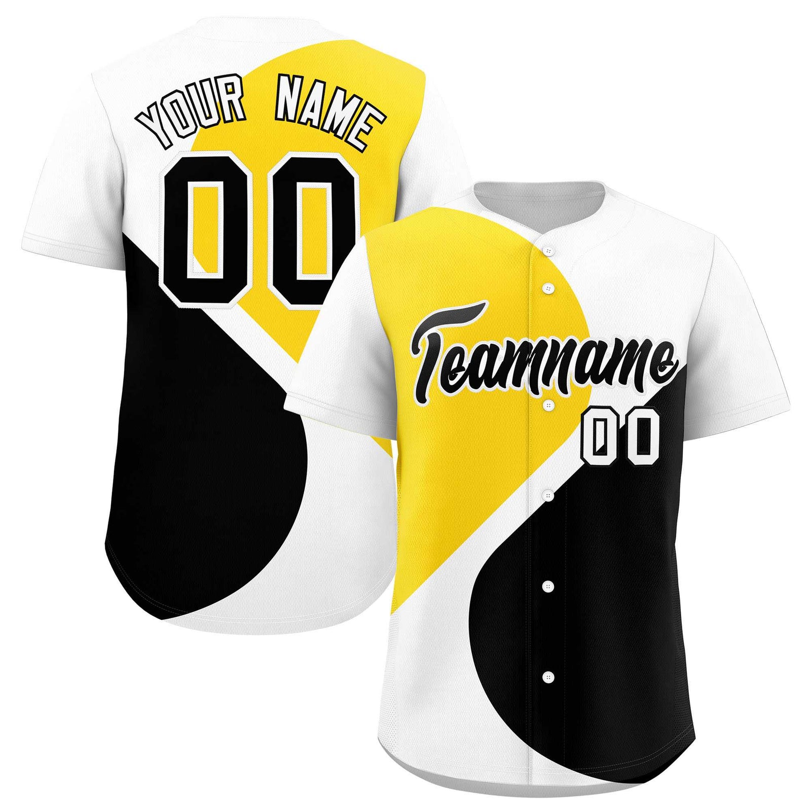 Custom White Gold-Black Color Block Personalized Half Heart Pattern Authentic Baseball Jersey