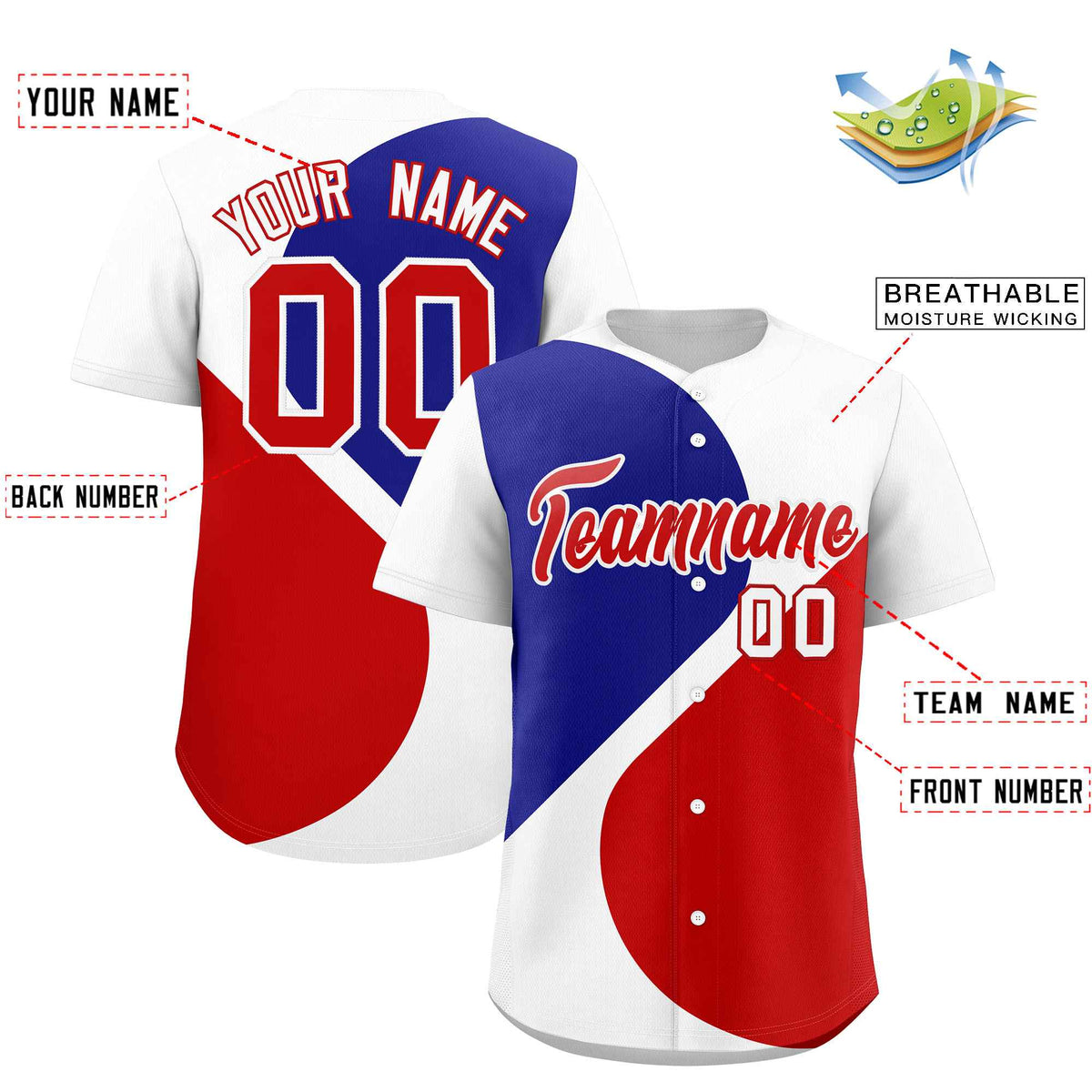 Custom White Royal-Red Color Block Personalized Half Heart Pattern Authentic Baseball Jersey