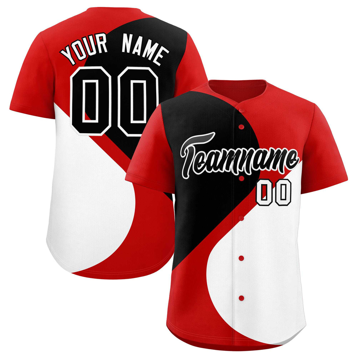 Custom Red Black-White Color Block Personalized Half Heart Pattern Authentic Baseball Jersey
