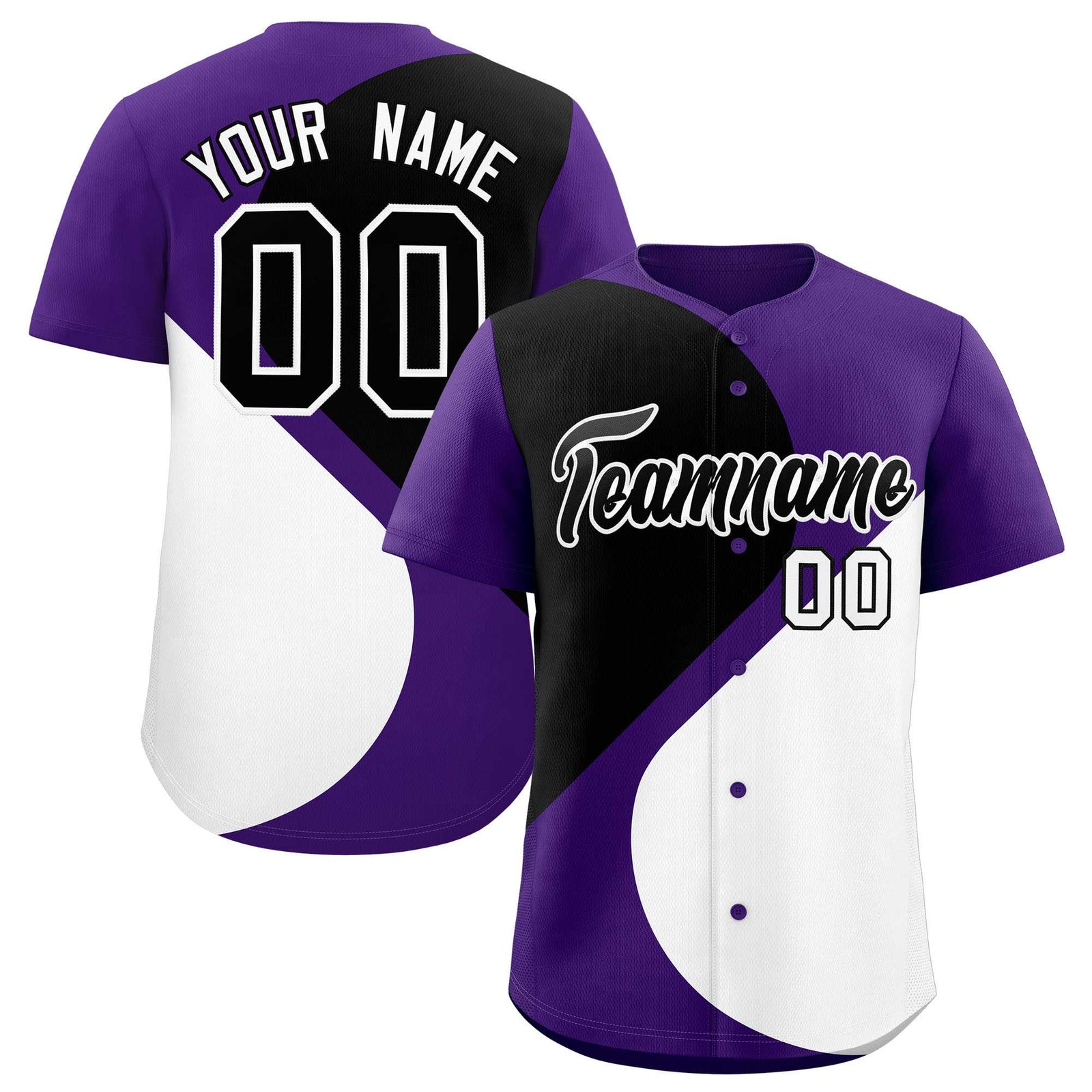 Custom Purple Black-White Color Block Personalized Half Heart Pattern Authentic Baseball Jersey