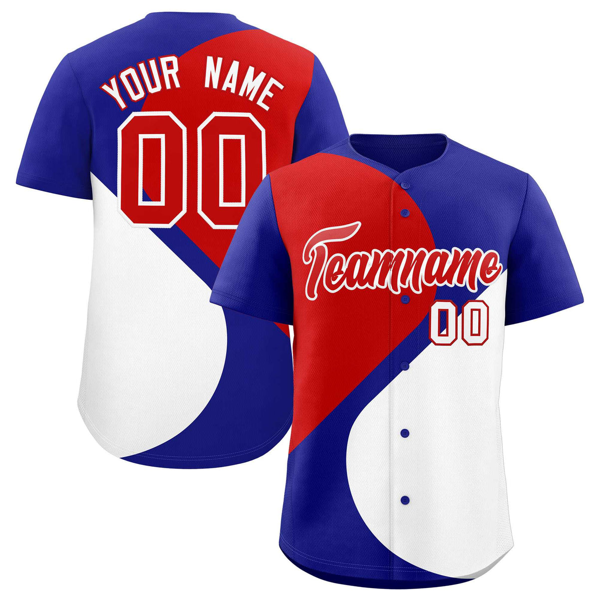 Custom Royal Red-White Color Block Personalized Half Heart Pattern Authentic Baseball Jersey