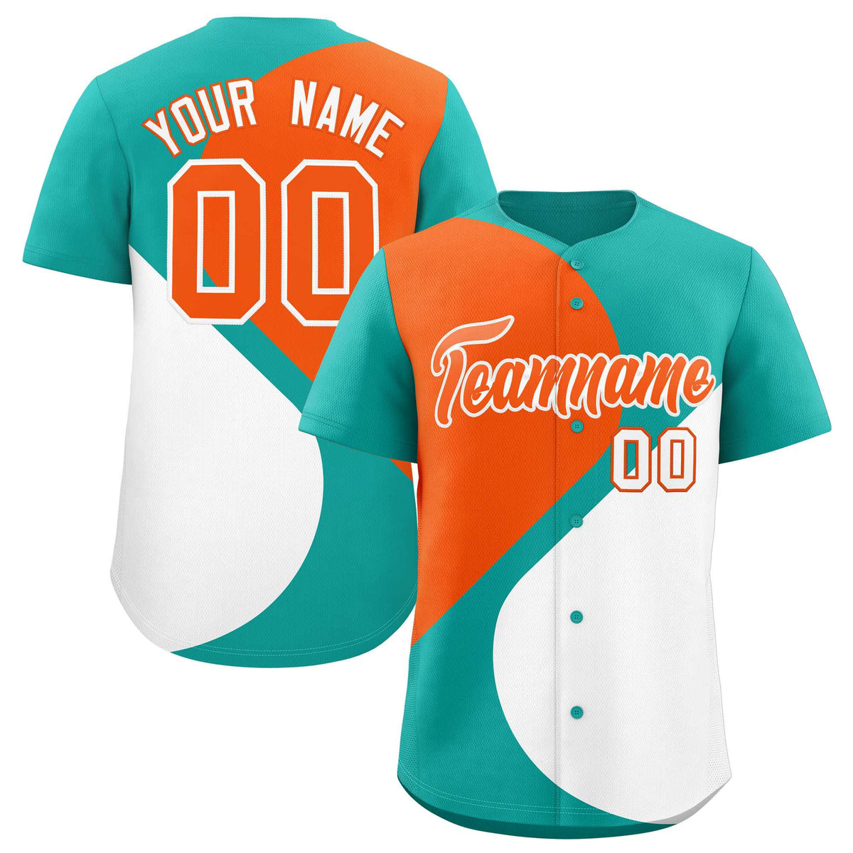 Custom Aqua Orange-White Color Block Personalized Half Heart Pattern Authentic Baseball Jersey