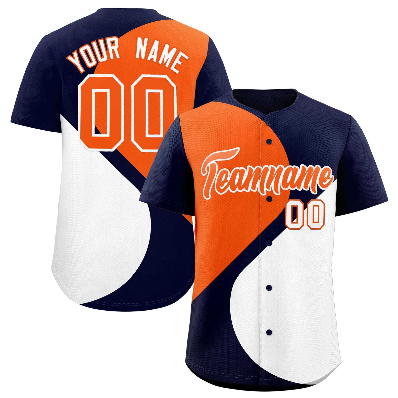 Custom Navy Orange-White Color Block Personalized Half Heart Pattern Authentic Baseball Jersey