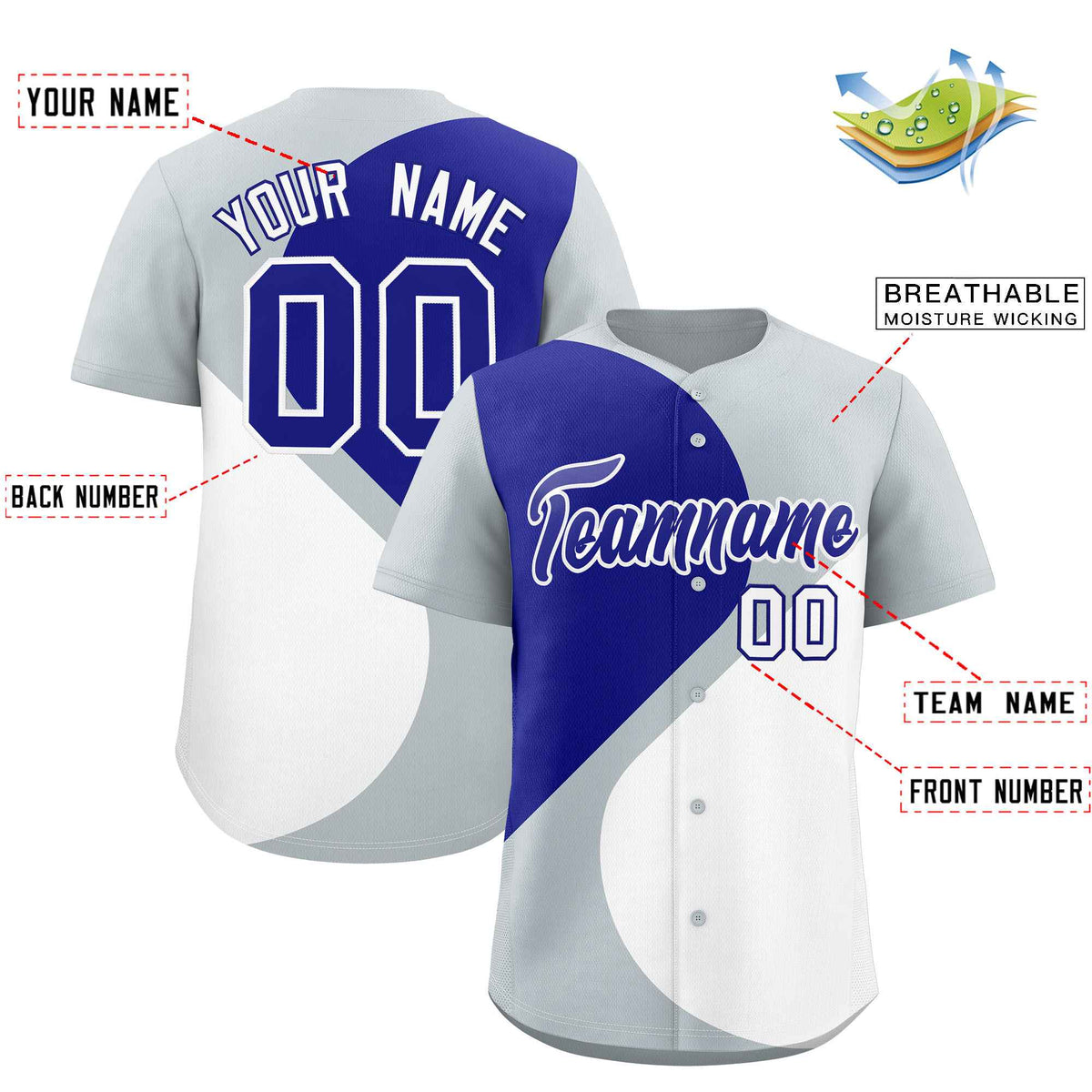 Custom Silver Royal-White Color Block Personalized Half Heart Pattern Authentic Baseball Jersey