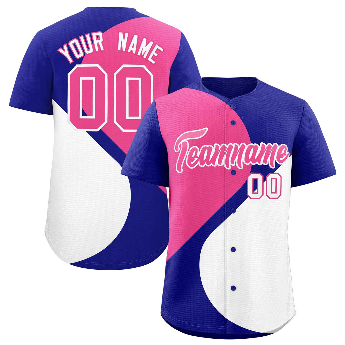 Custom Royal Pink-White Color Block Personalized Half Heart Pattern Authentic Baseball Jersey