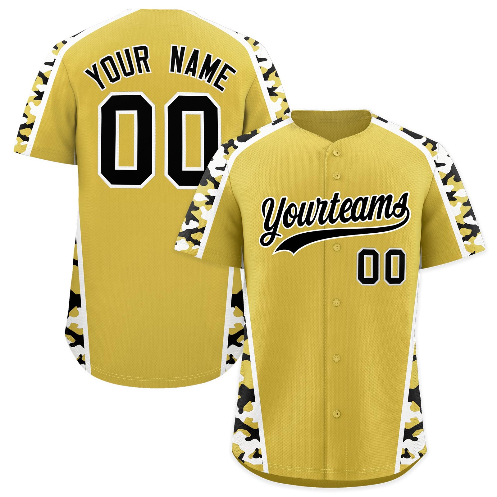 Custom Old Gold Black Side Camo Style Personalization Baseball Jersey| KXKSHOP