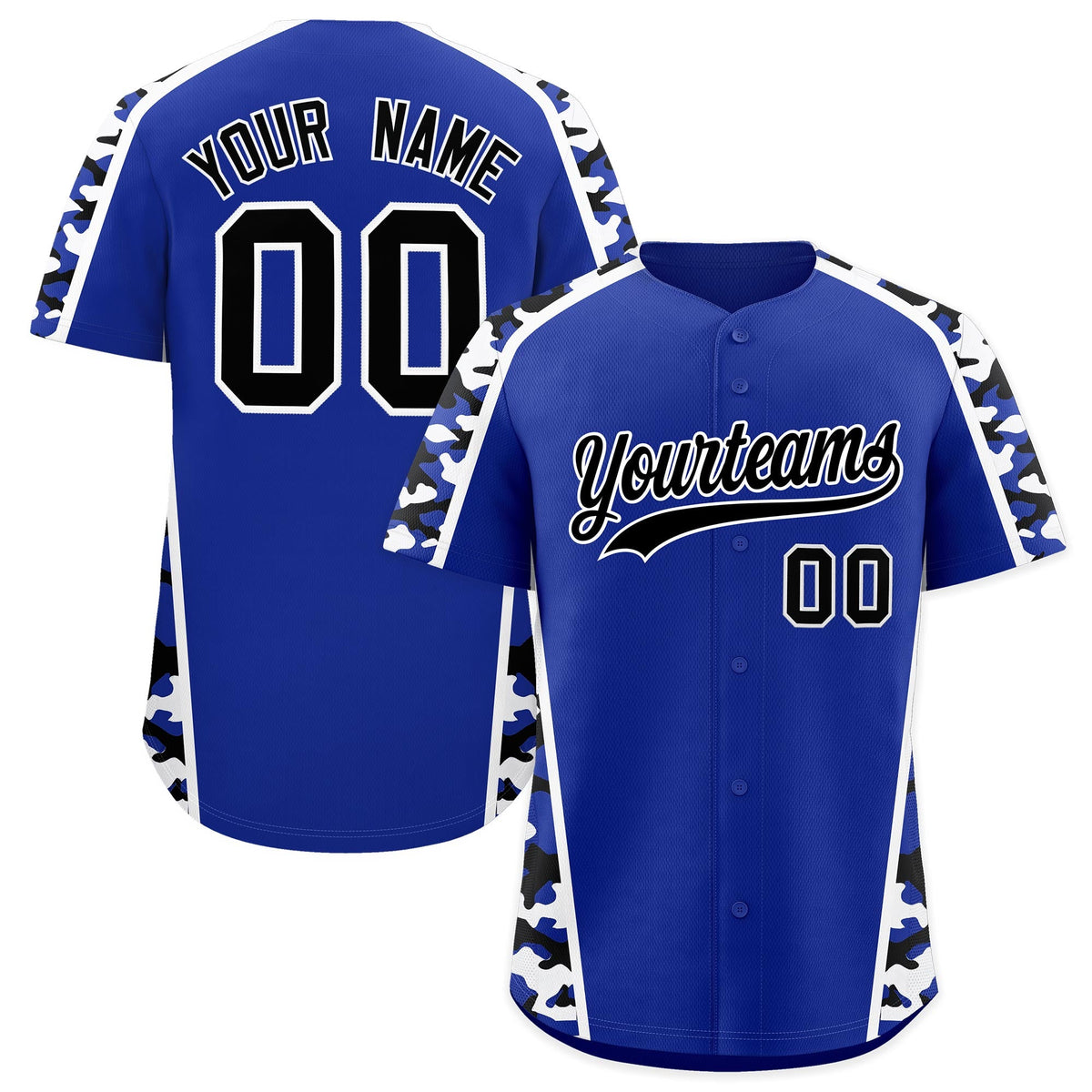 Custom Royal Blue Black Side Camo Style Personalization Baseball Jersey| KXKSHOP