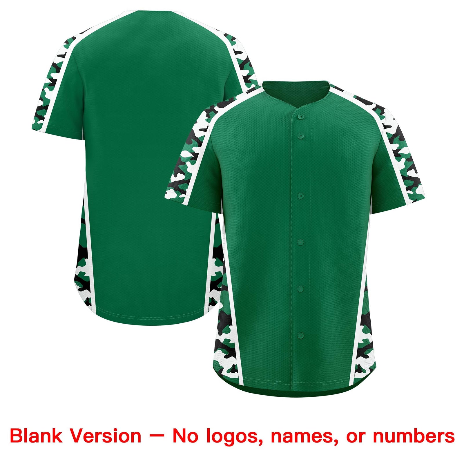 Custom Kelly Green Black Side Camo Style Personalization Baseball Jersey| KXKSHOP