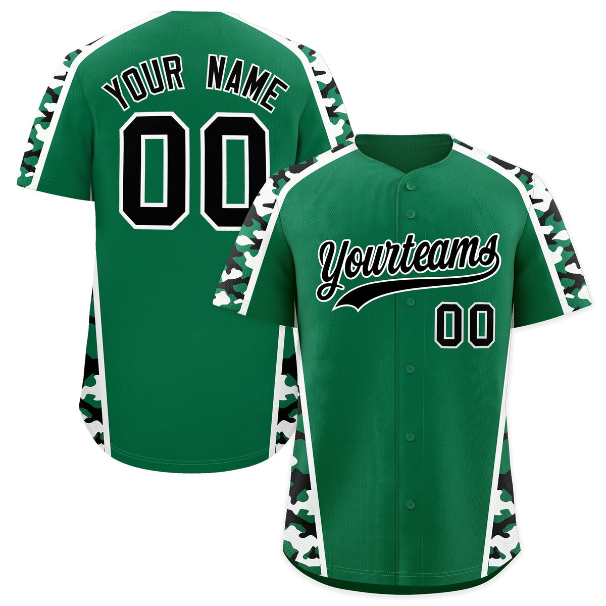 Custom Kelly Green Black Side Camo Style Personalization Baseball Jersey| KXKSHOP