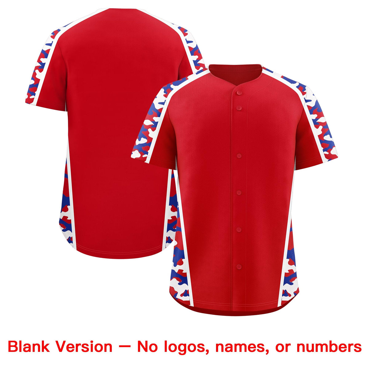 Custom Red Royal Blue Side Camo Style Personalization Baseball Jersey| KXKSHOP