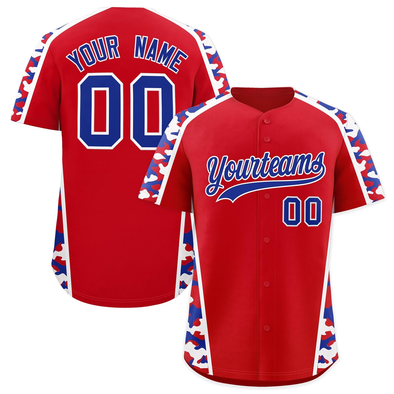 Custom Red Royal Blue Side Camo Style Personalization Baseball Jersey| KXKSHOP