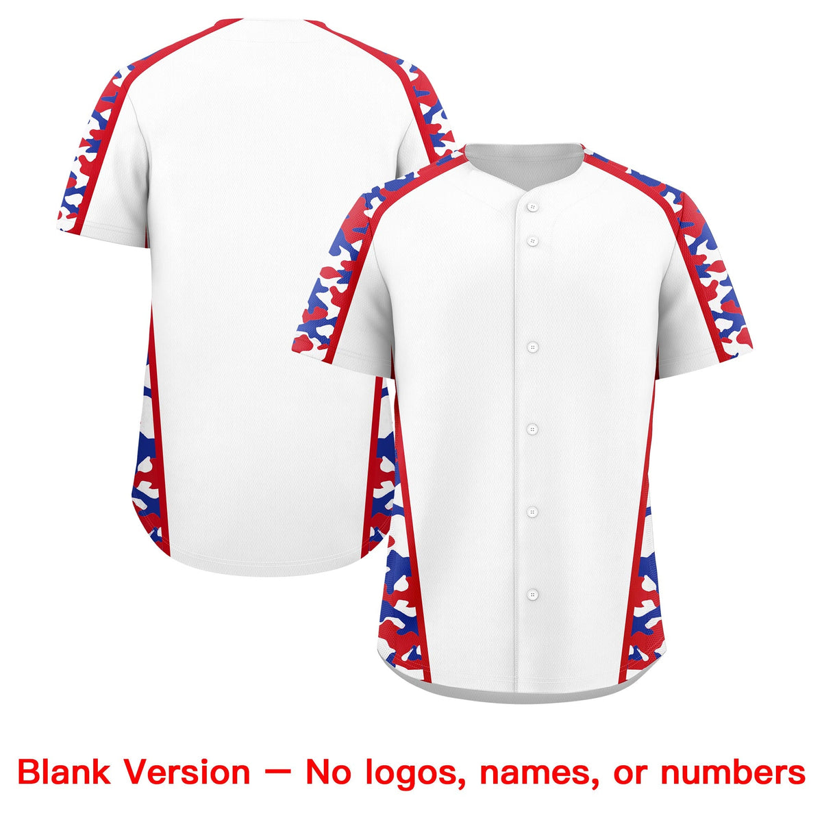 Custom White Royal Blue Side Camo Style Personalization Baseball Jersey| KXKSHOP