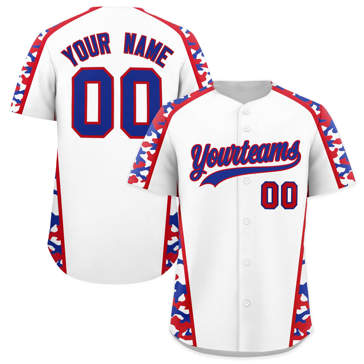Custom White Royal Blue Side Camo Style Personalization Baseball Jersey| KXKSHOP