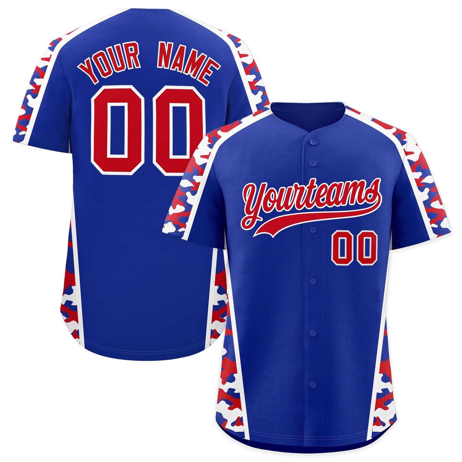 Custom Royal Blue Red Side Camo Style Personalization Baseball Jersey| KXKSHOP