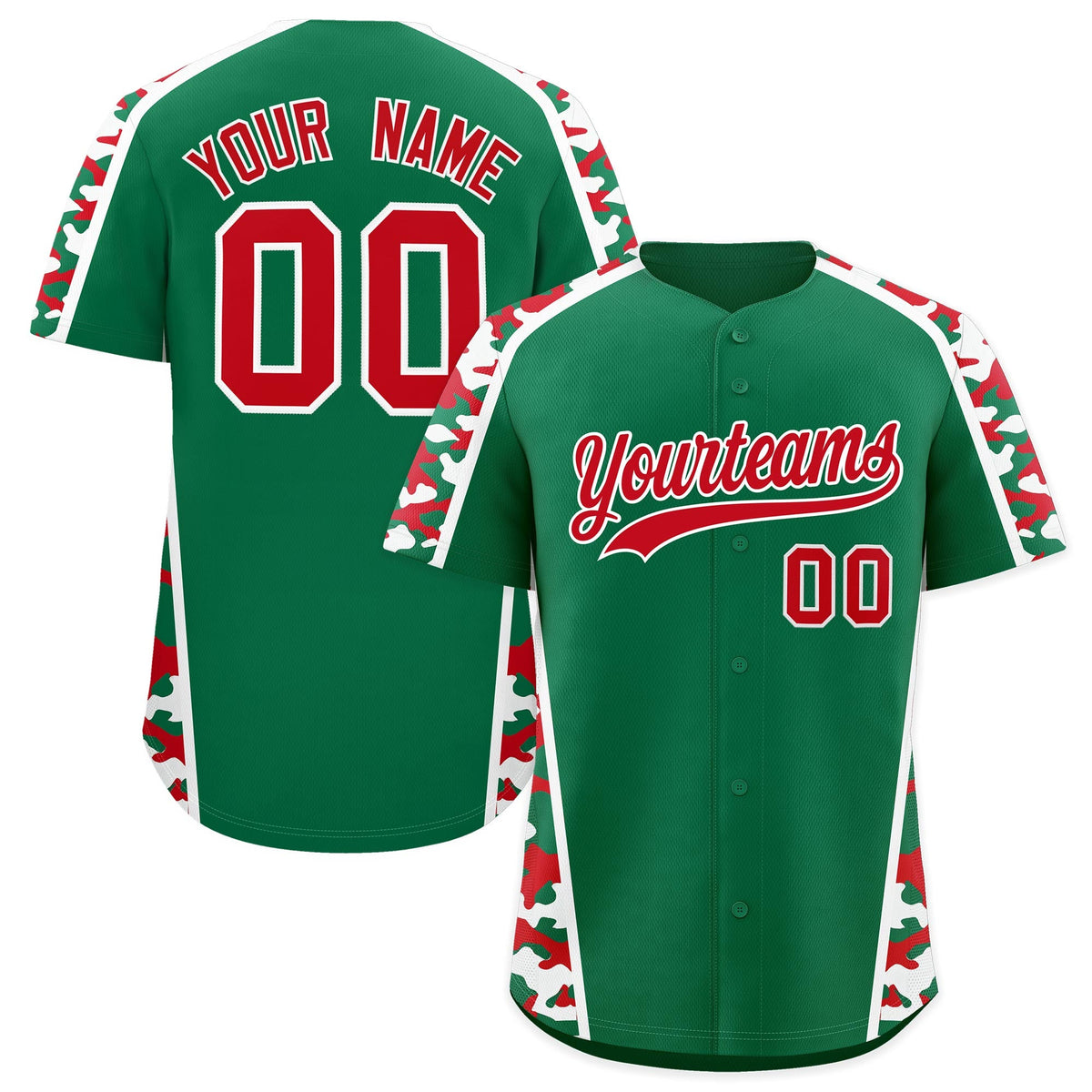 Custom Kelly Green Red Side Camo Style Personalization Baseball Jersey| KXKSHOP