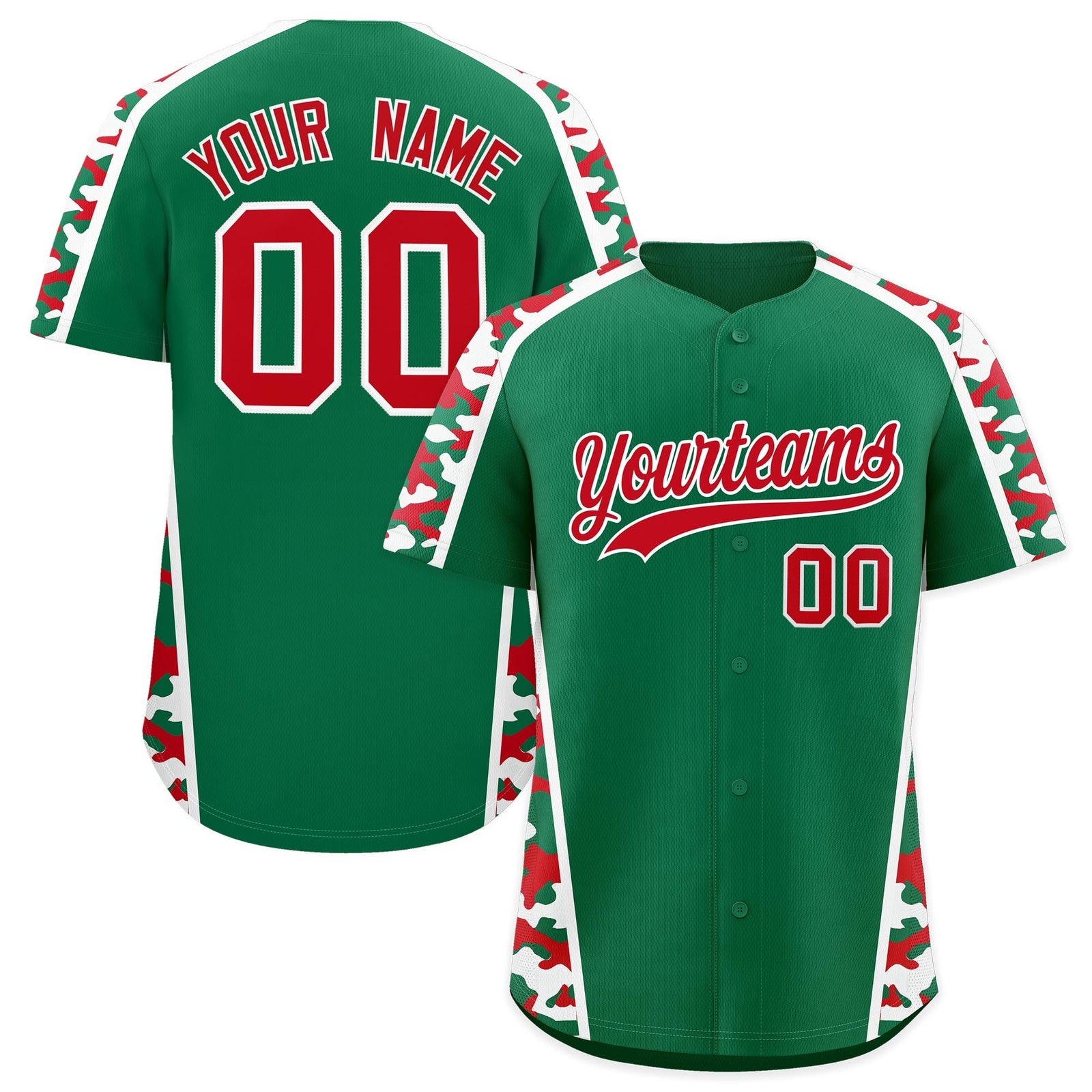 Custom Kelly Green Red Side Camo Style Personalization Baseball Jersey| KXKSHOP