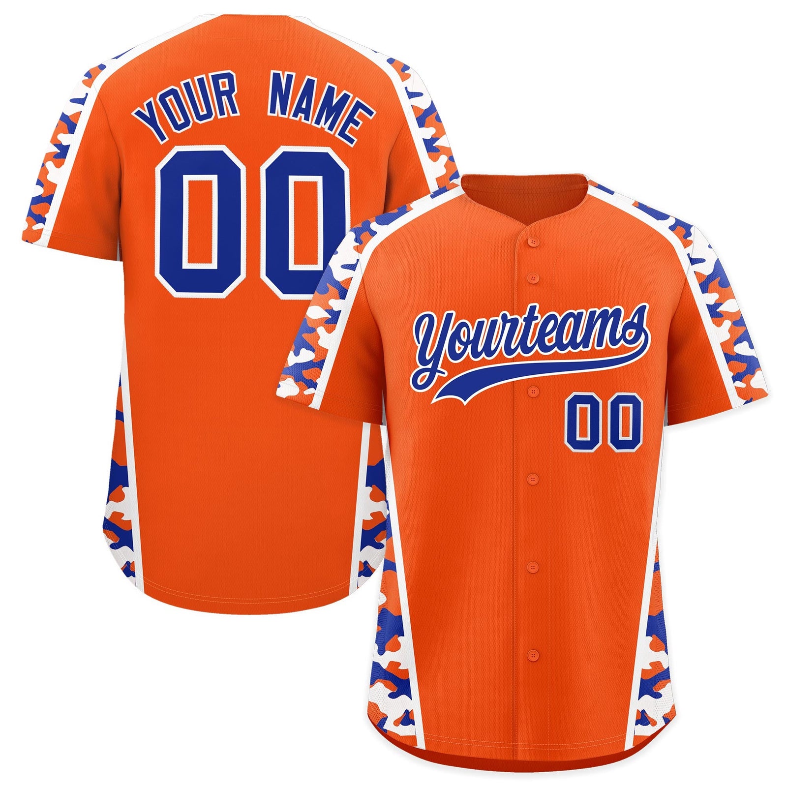Custom Orange Royal Blue Side Camo Style Personalization Baseball Jersey| KXKSHOP